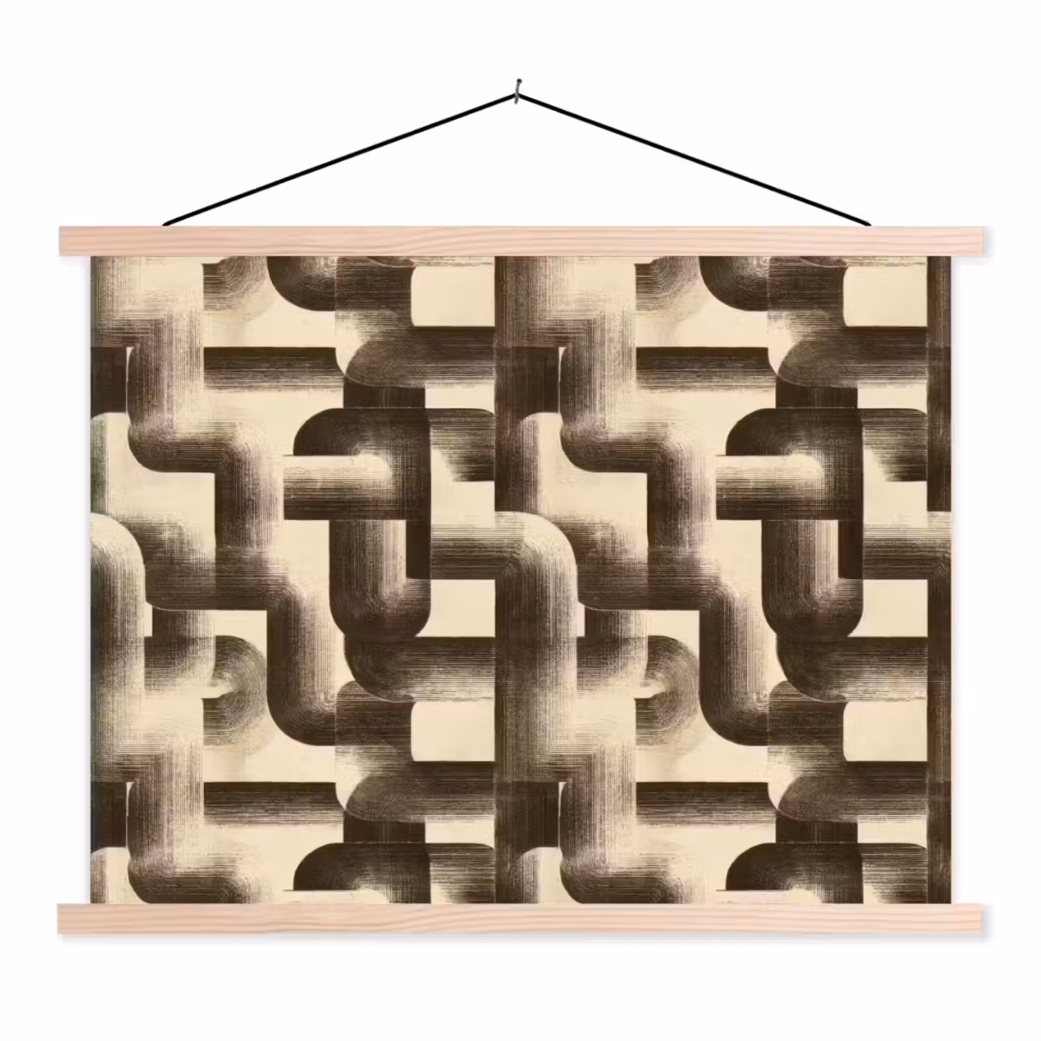 Abstract - Retro - Zwart textielposter latten blank klein 122 -3d