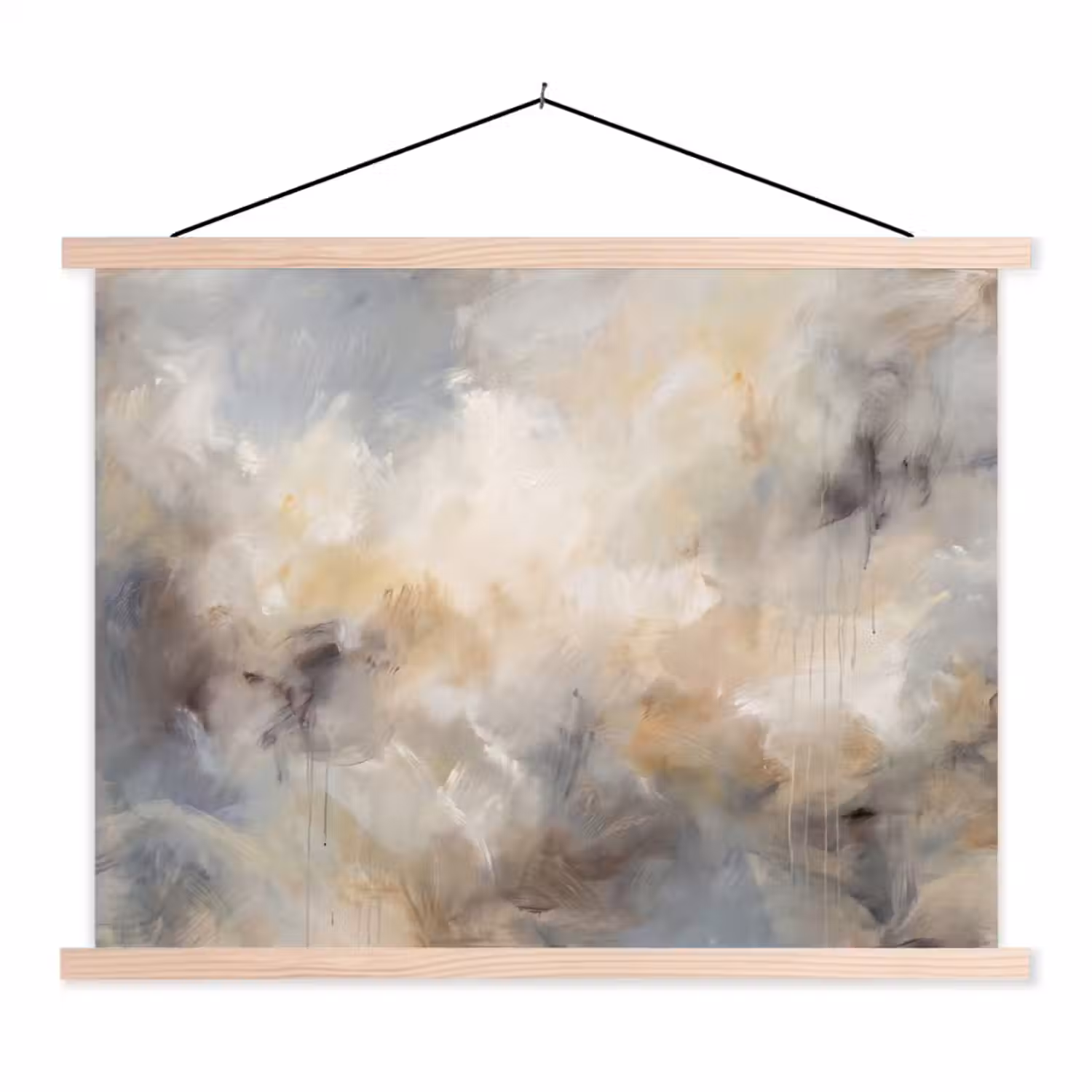 Abstract - Wolken - Sfeervol - Beige - Grijs textielposter latten blank klein -3d