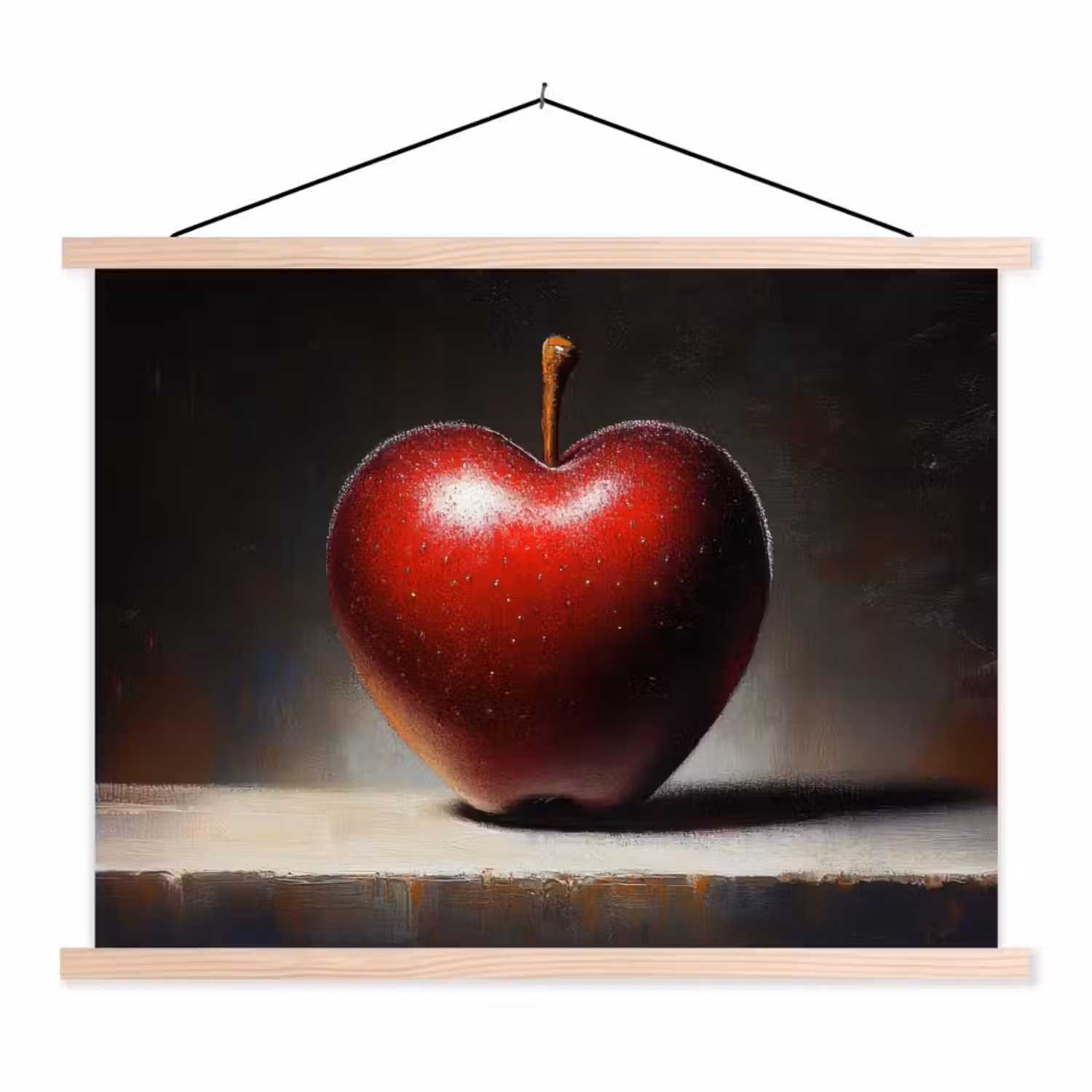 Apple - Hart - Rood textielposter latten blank klein -3d