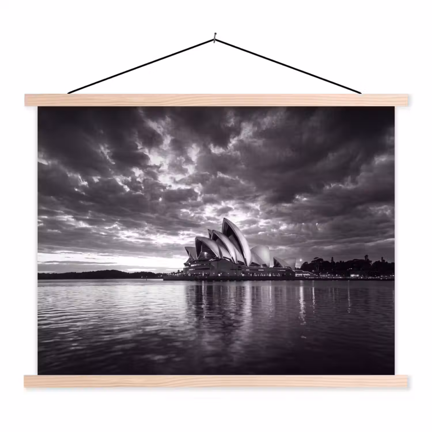 Architectuur - Water - Stad - Modern - Zwart-wit textielposter latten blank klein -3d