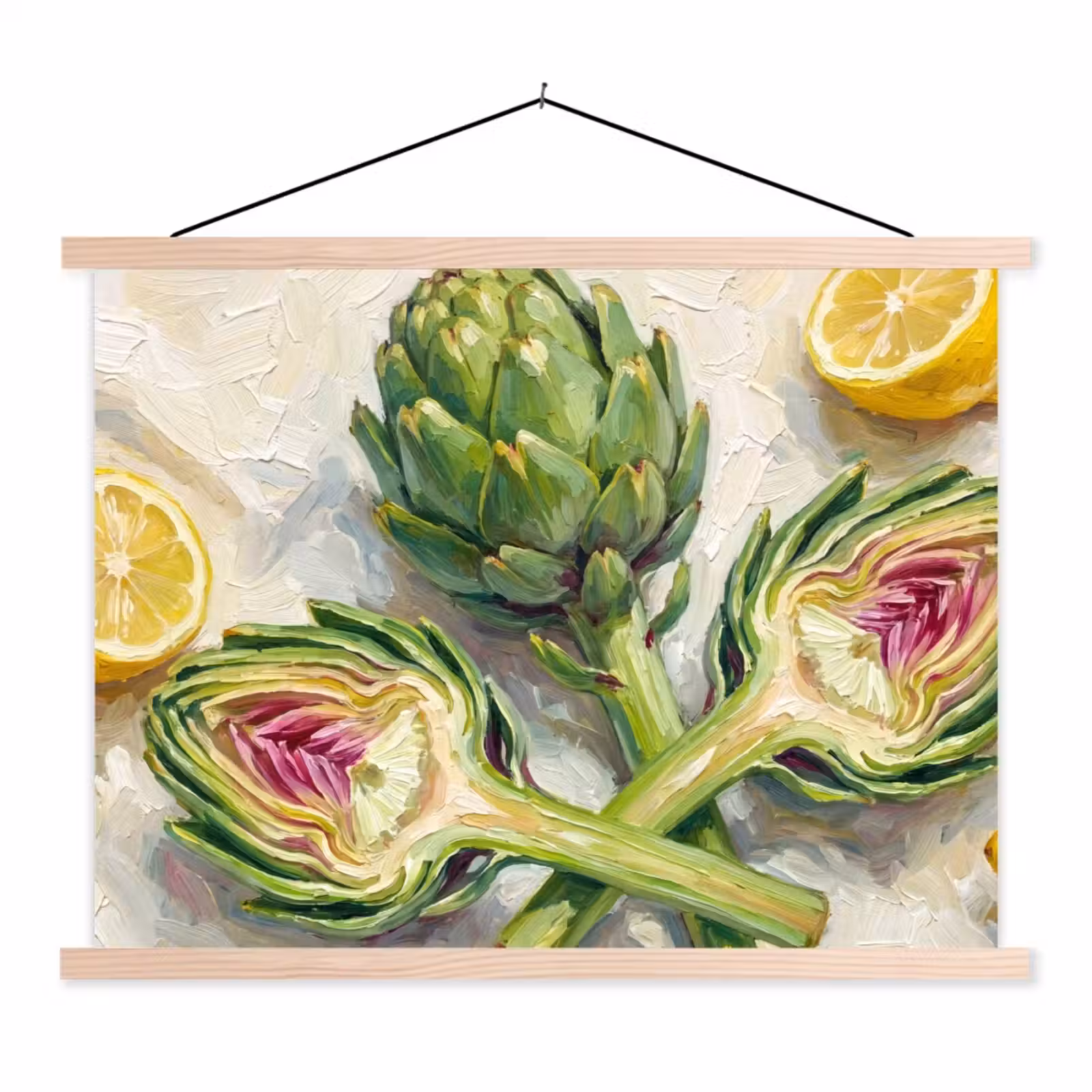 Schoolplaat - Artisjok - Citroen - Eten - Artisjok - Citroen - Eten textielposter latten blank klein