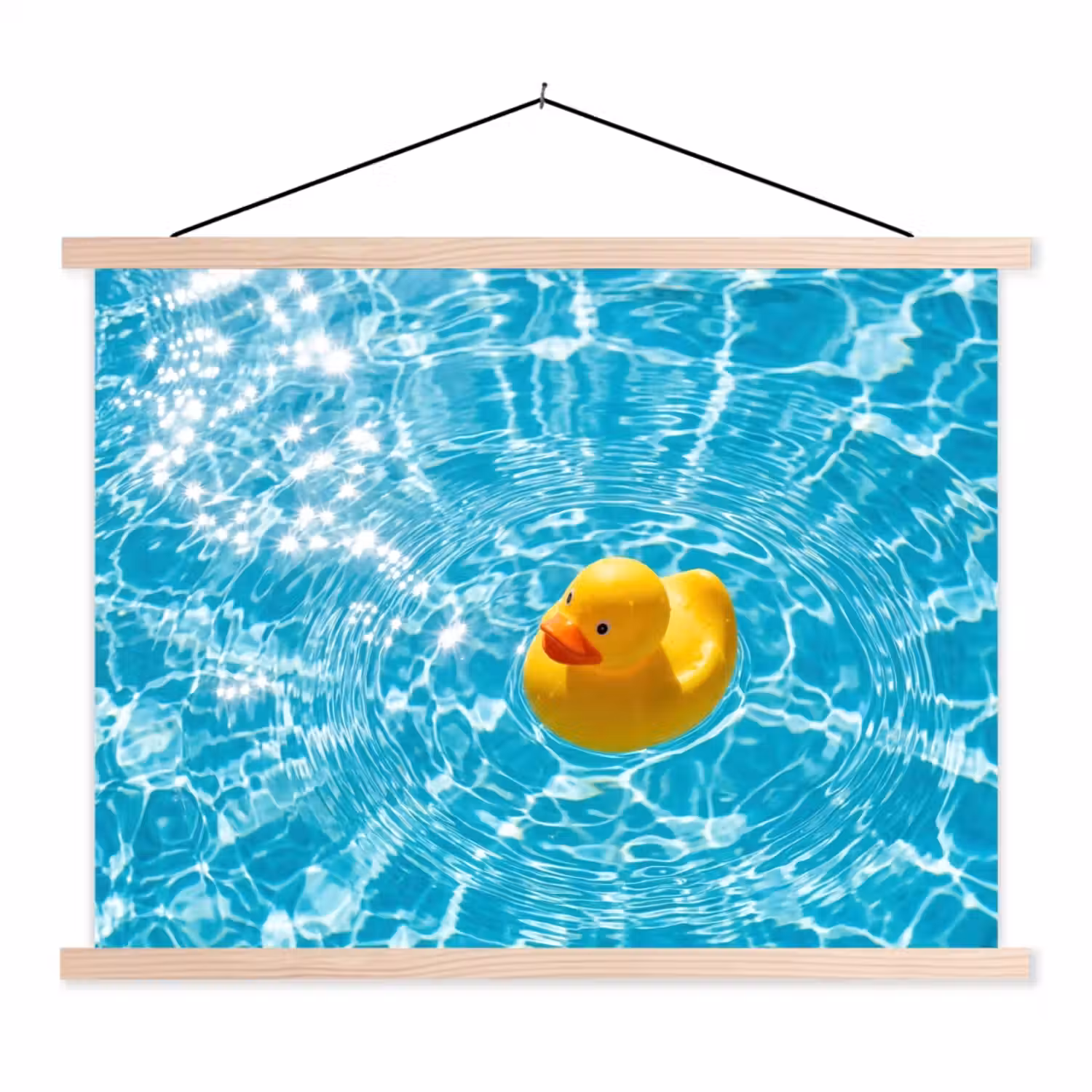 Badeend - Dobberen - Blauw textielposter latten blank klein -3d