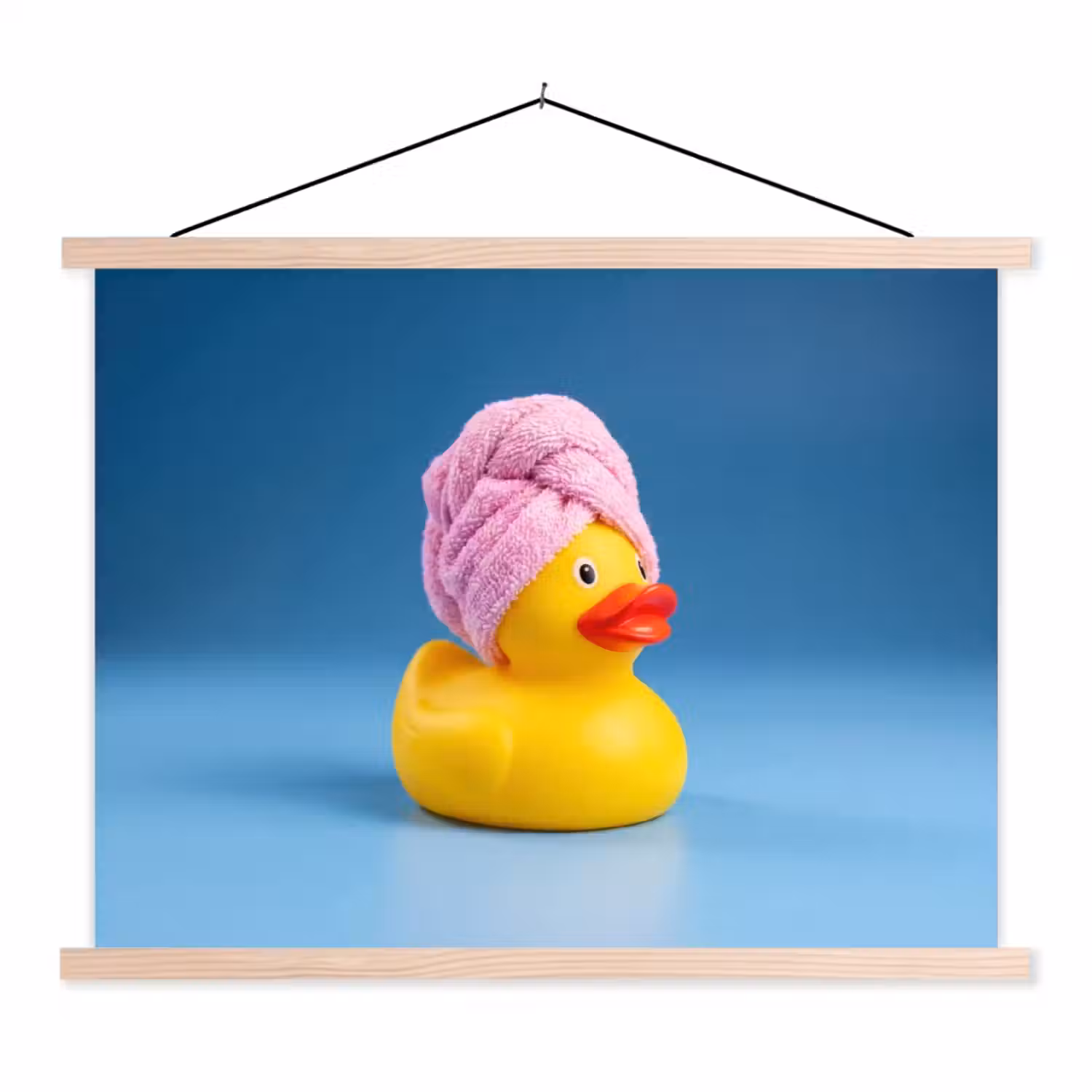 Badeend - Handdoek - Blauw textielposter latten blank klein -3d