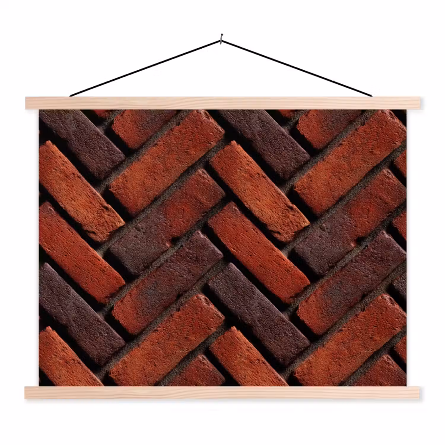 Bakstenen - Visgraat - Structuur - Roodbruin textielposter latten blank klein 122 -3d