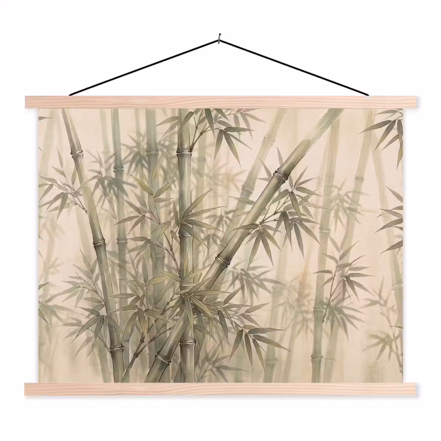 Bamboe - Bladeren - Aziatisch - Groen - Natuur textielposter latten blank klein -3d