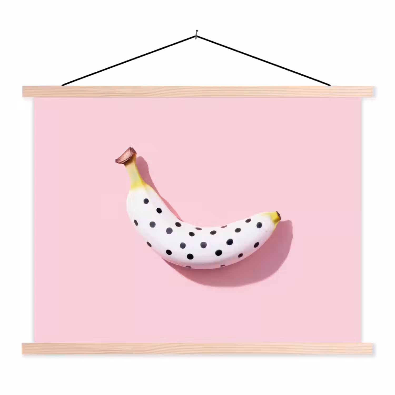 Banaan - Stippen - roze textielposter latten blank klein -3d
