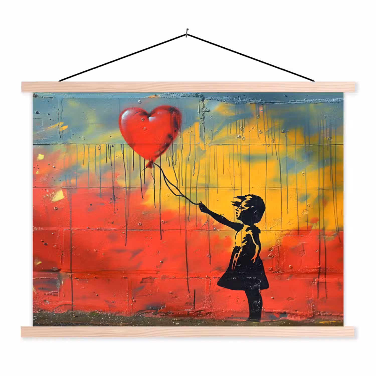 Banksy - Kunst - Graffiti - Meisje - Street art textielposter latten blank klein -3d
