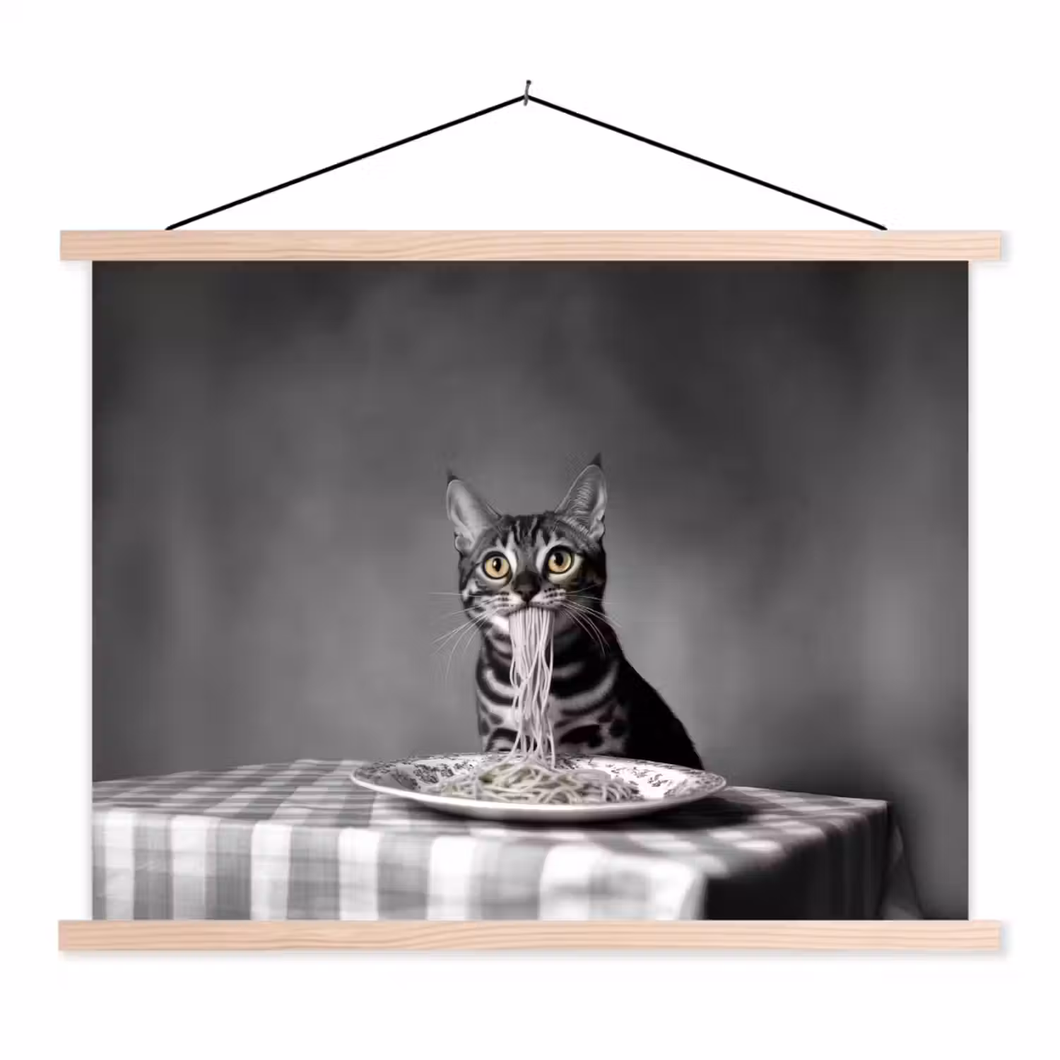 Bengaal - Kat - Tafelkleed - Zwart - Wit - Dier textielposter latten blank klein -3d