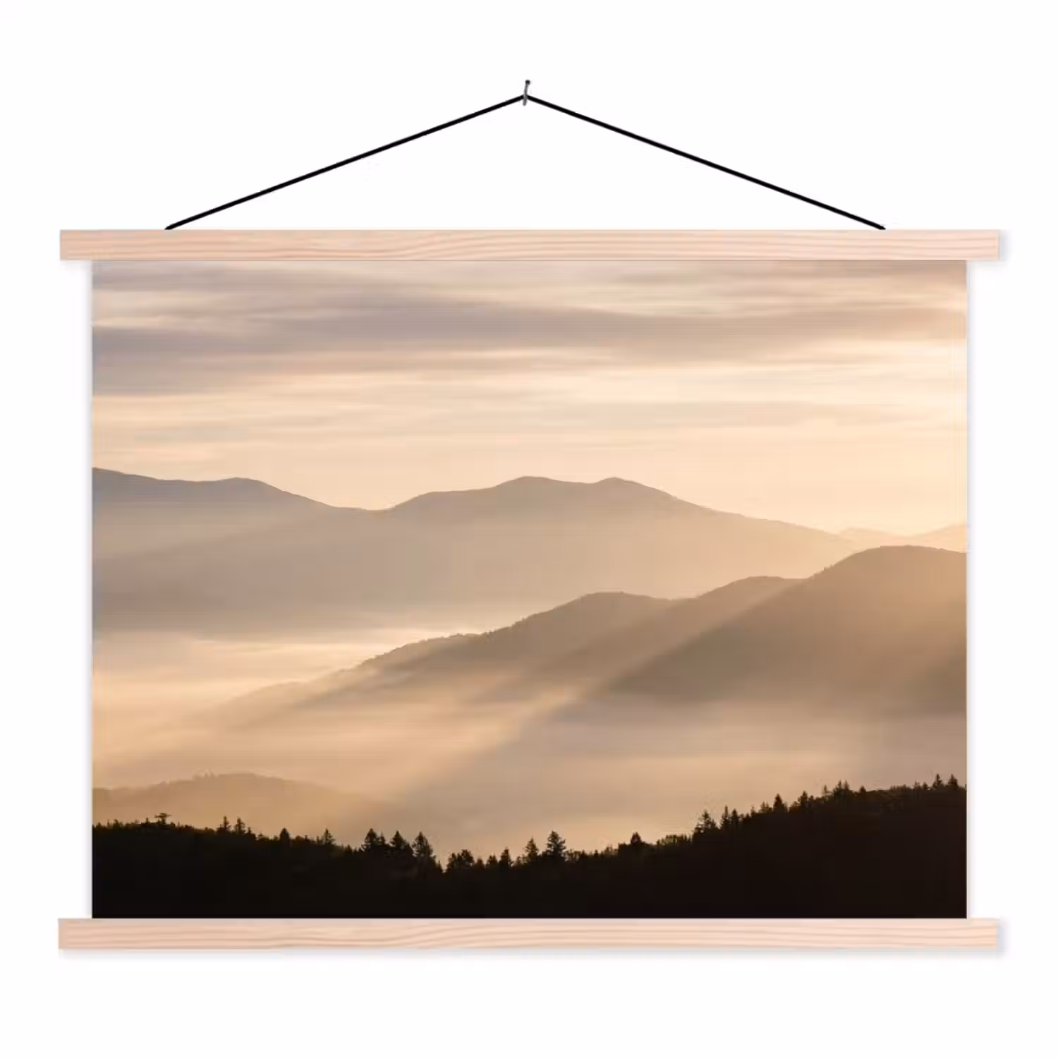 Bergen - Mist - Zonnestralen textielposter latten blank klein -3d