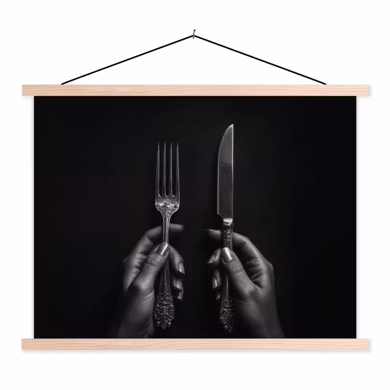 Bestek - Zwart - Wit textielposter latten blank klein -3d
