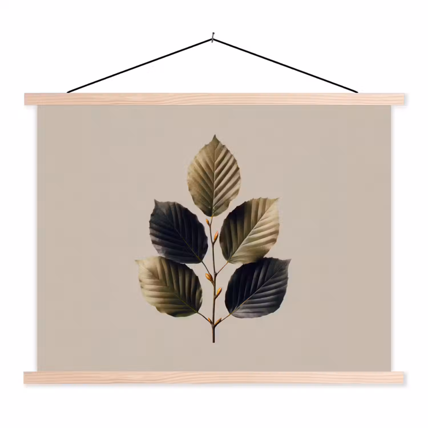 Beukenbladeren - Bruin - Groen - neutraal textielposter latten blank klein -3d