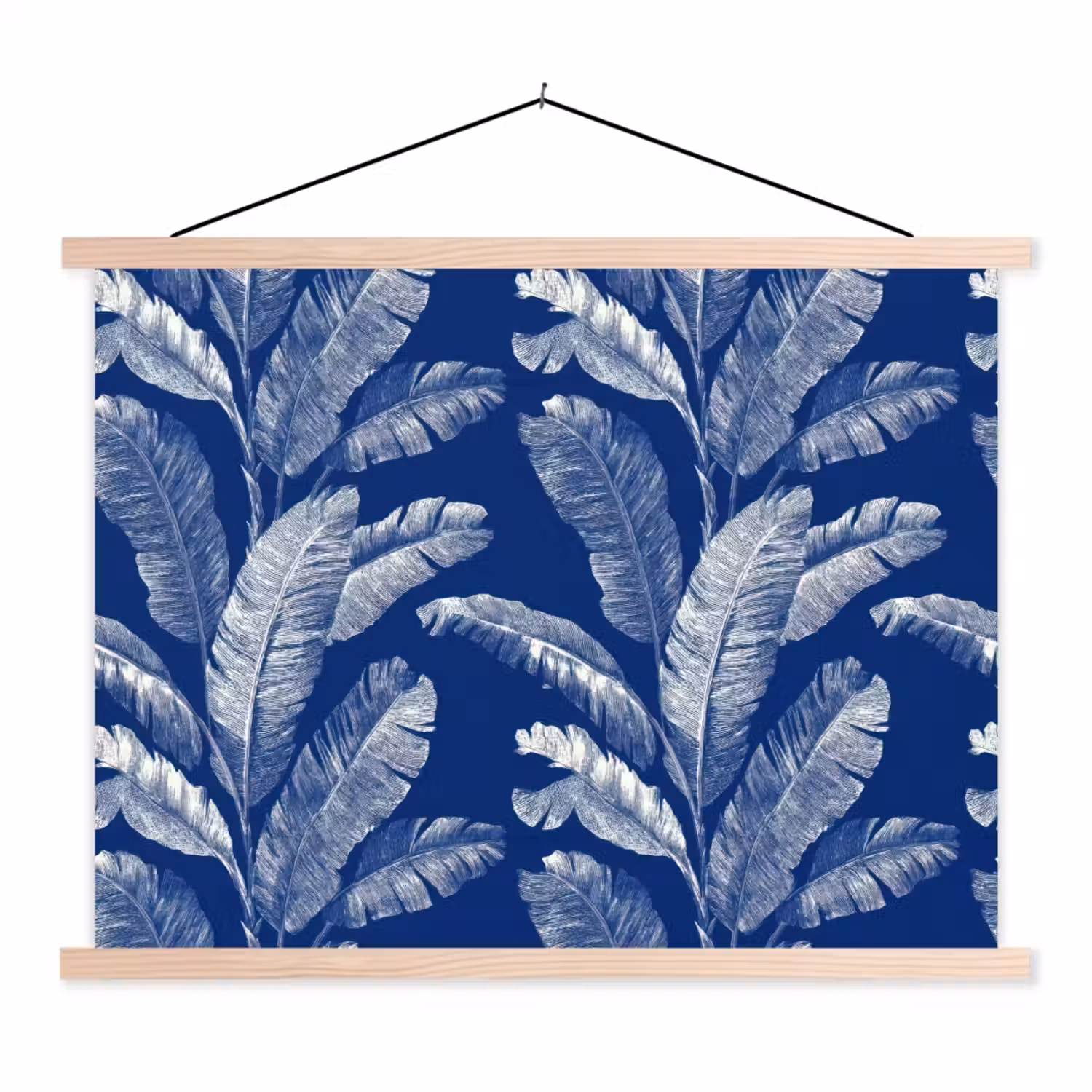 Blad - Palm - Blauw textielposter latten blank klein 122 -3d