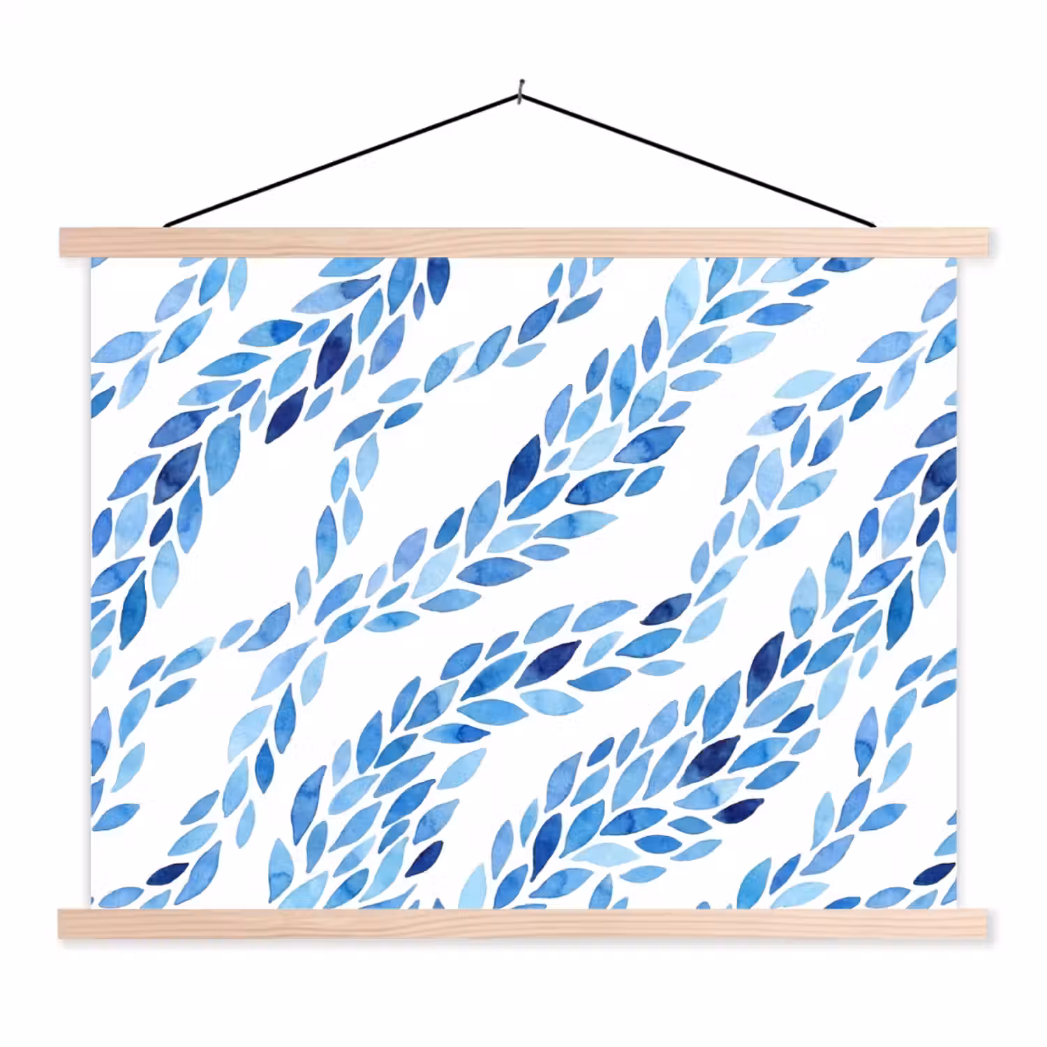Bladeren - Aquarel - Patroon - Modern - Blauw textielposter latten blank klein -3d