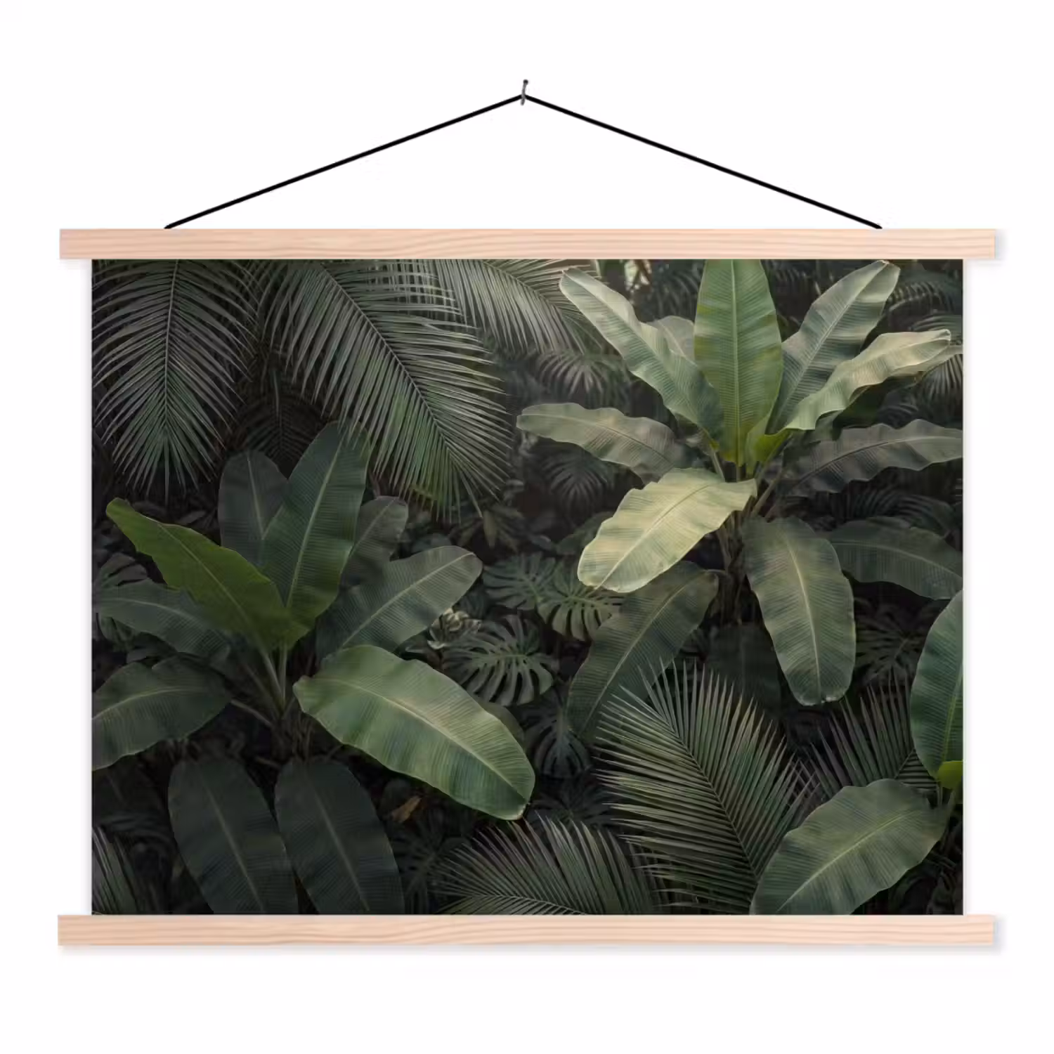 Bladeren - Groen - Tropisch - Natuur textielposter latten blank klein -3d