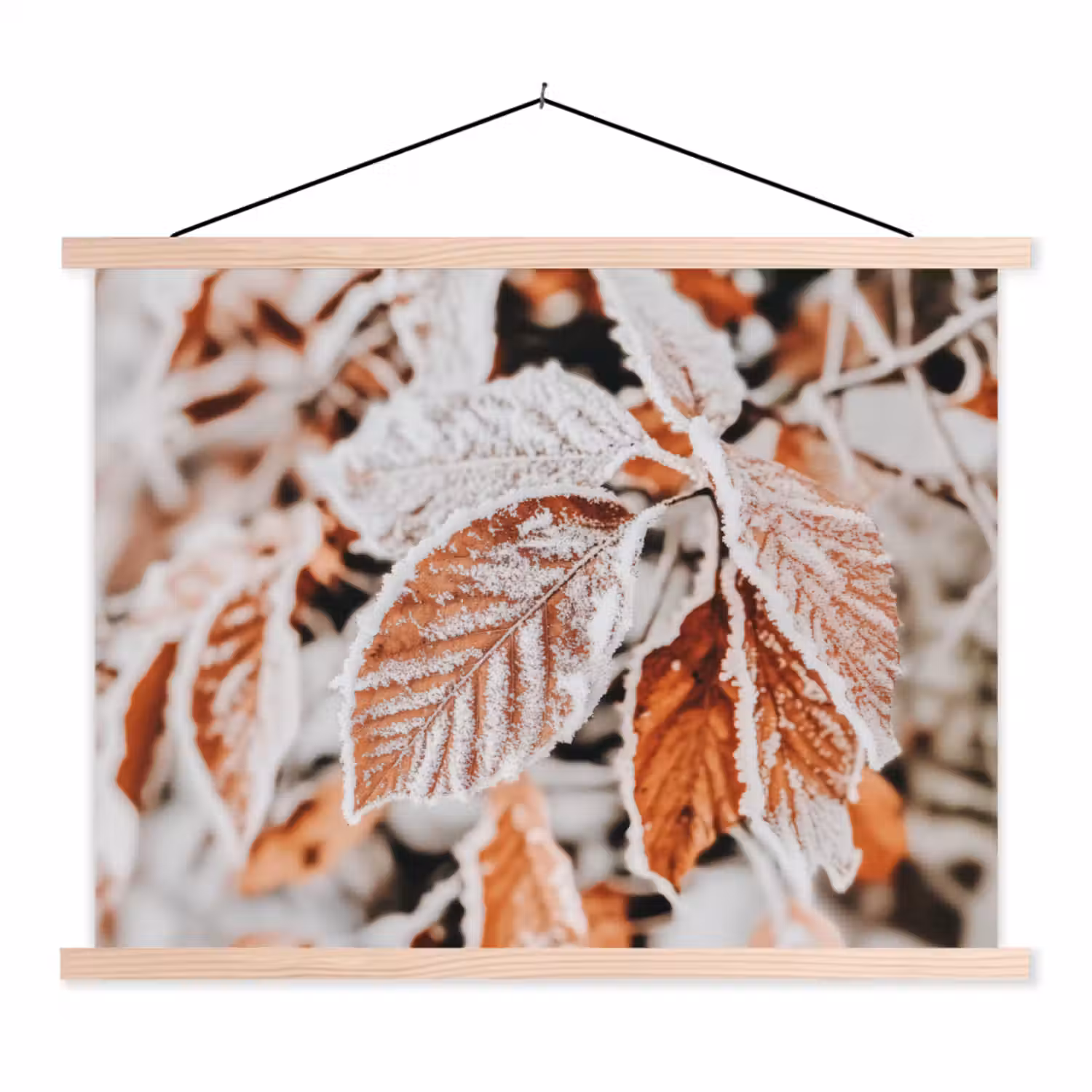 Bladeren - IJs - Winter - Natuur textielposter latten blank klein -3d