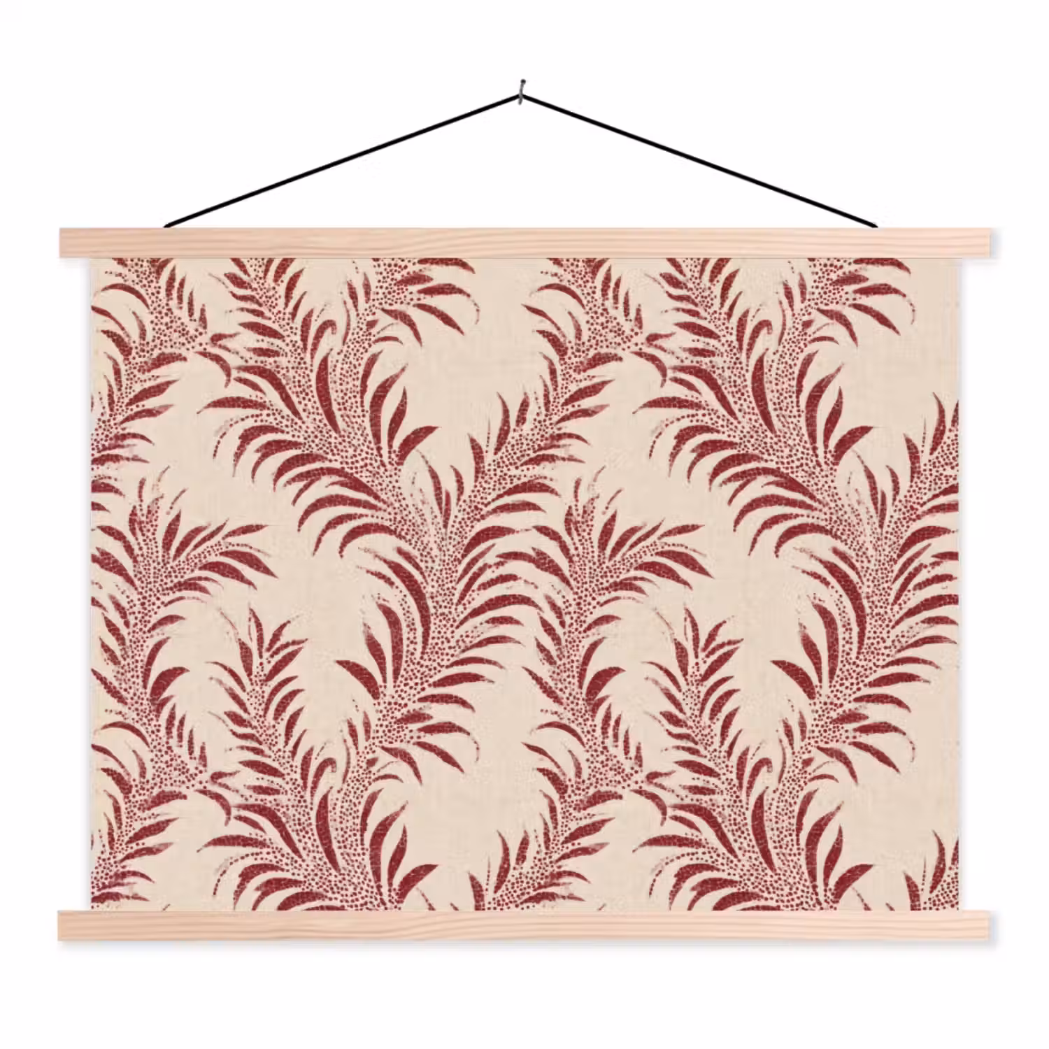 Bladeren - Linnen - Rood textielposter latten blank klein 122 -3d