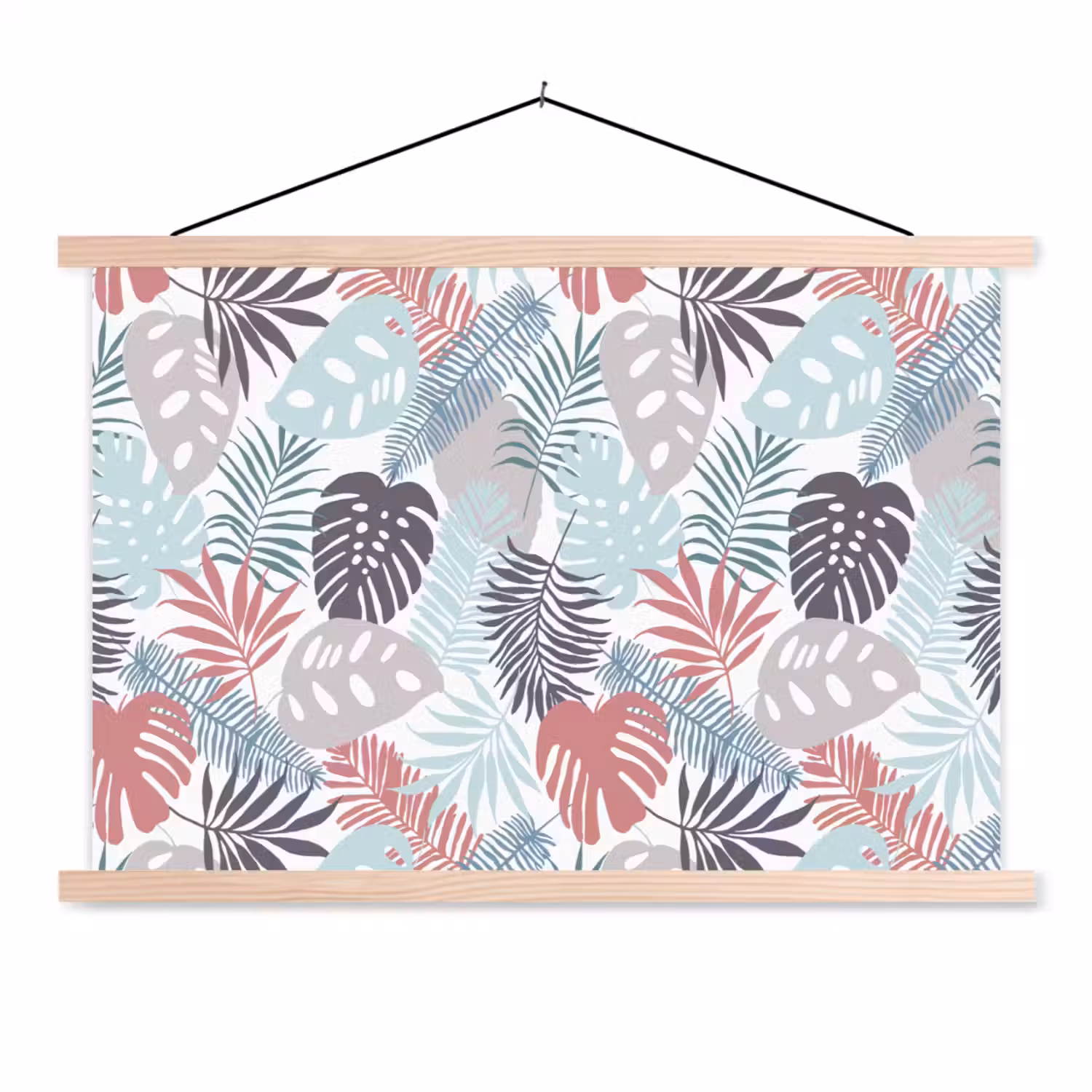 Bladeren - Tropical - Pastel - Jungle textielposter latten blank klein -3d