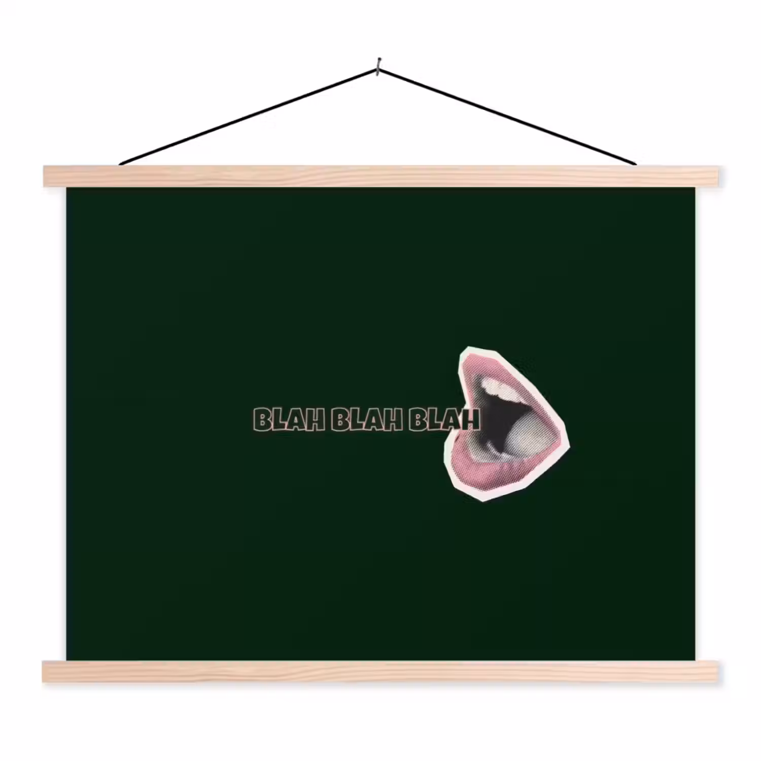 BLAH BLAH BLAH - Mond - Groen textielposter latten blank klein -3d