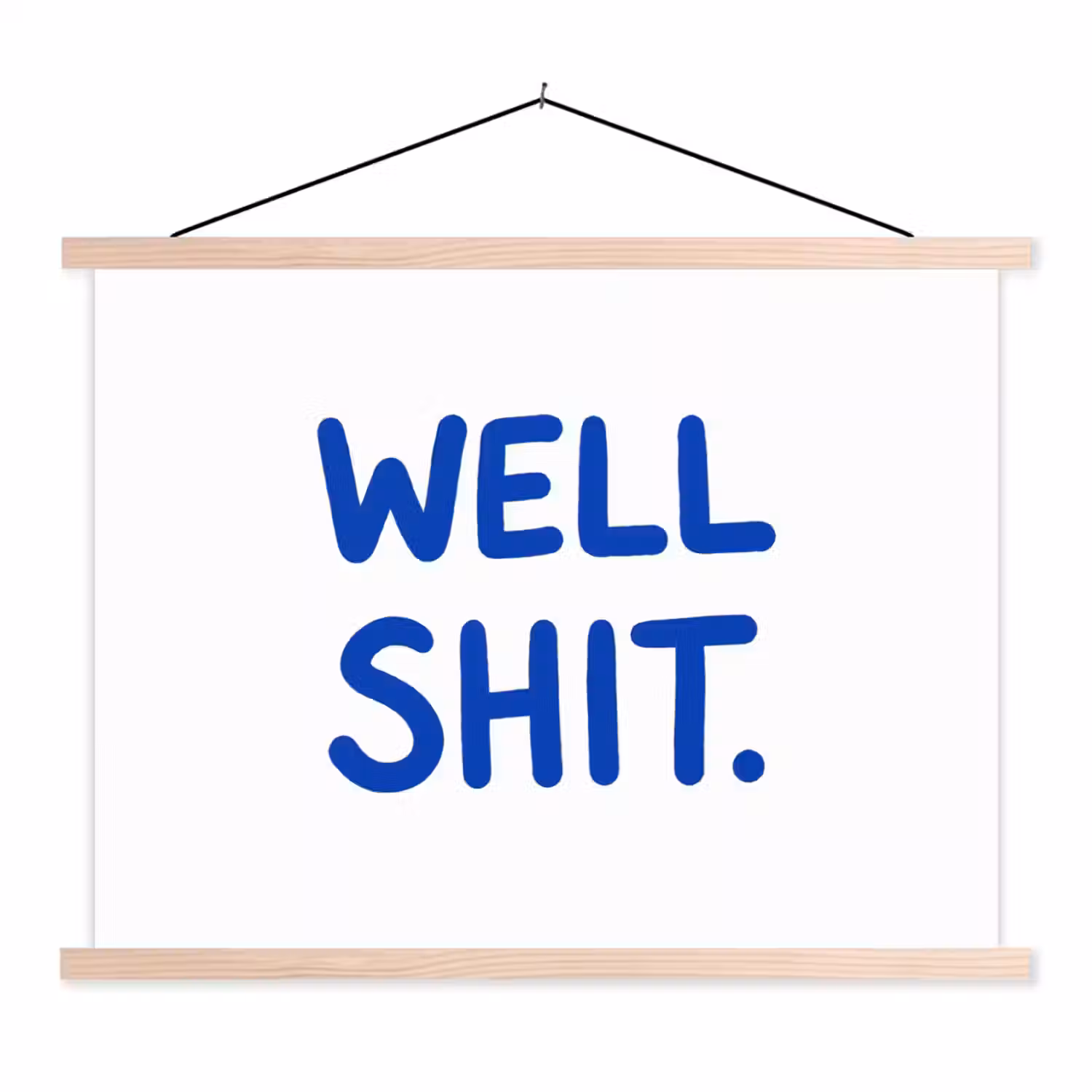 Blauw - Quote - Wit textielposter latten blank klein -3d