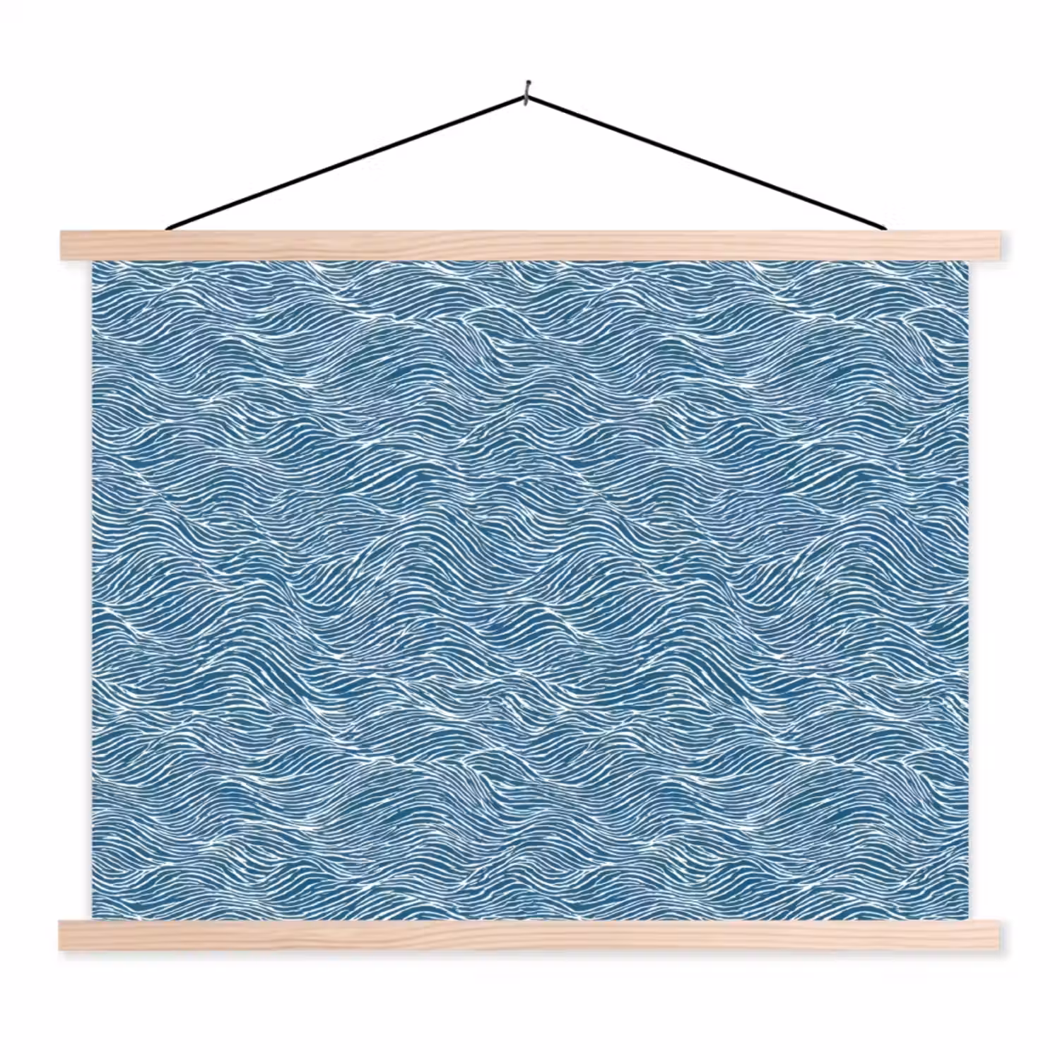Blauw - Wit - Golven - Getekend - Textuur textielposter latten blank klein 122 -3d