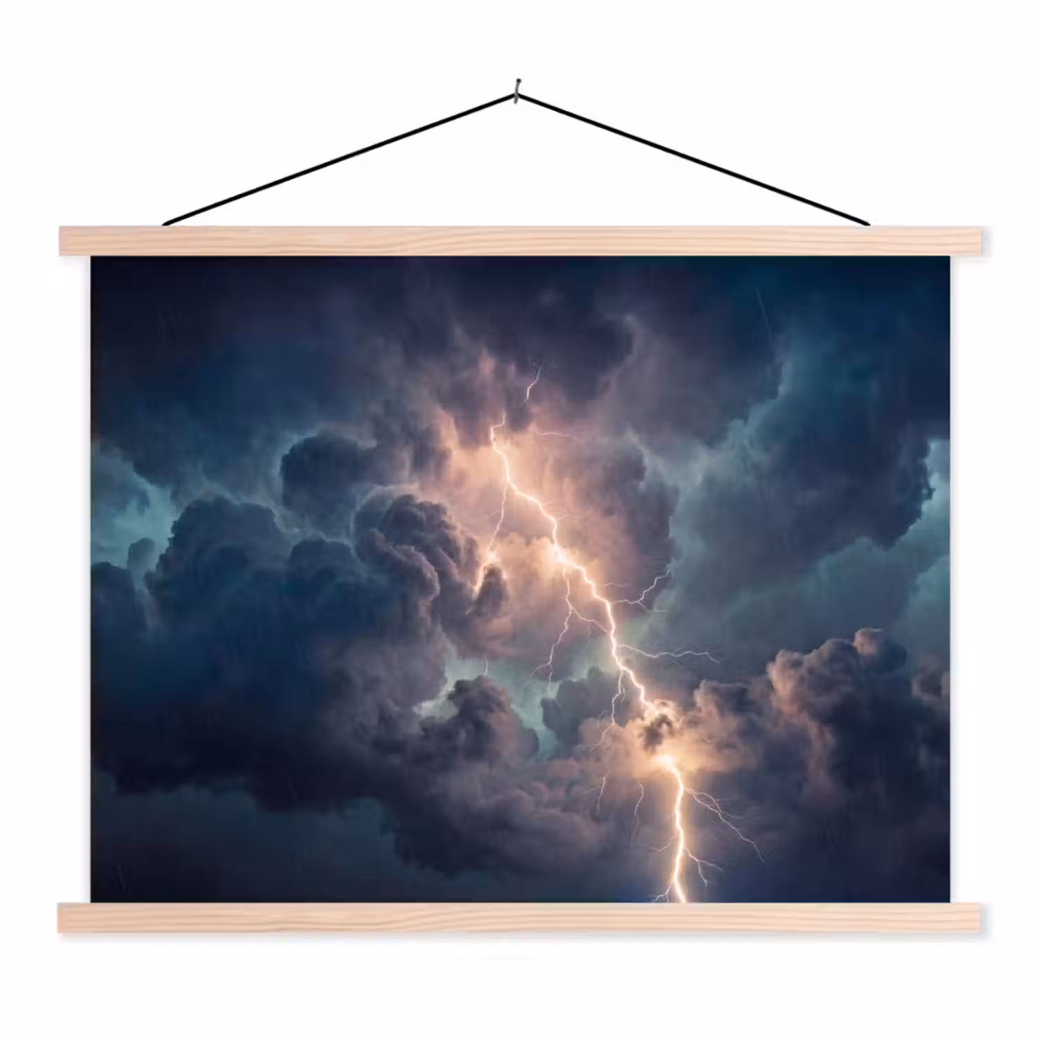 Bliksem - Storm - Natuur - Donker textielposter latten blank klein -3d