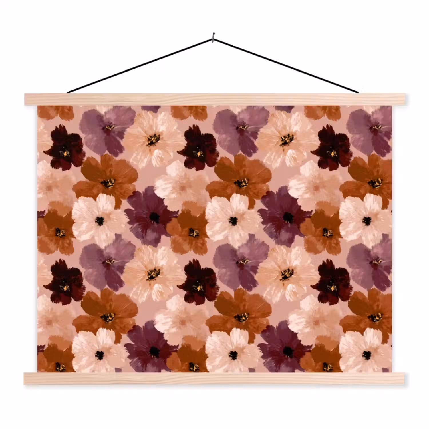 Bloemen - Abstract - Aardetinten textielposter latten blank klein 122 -3d