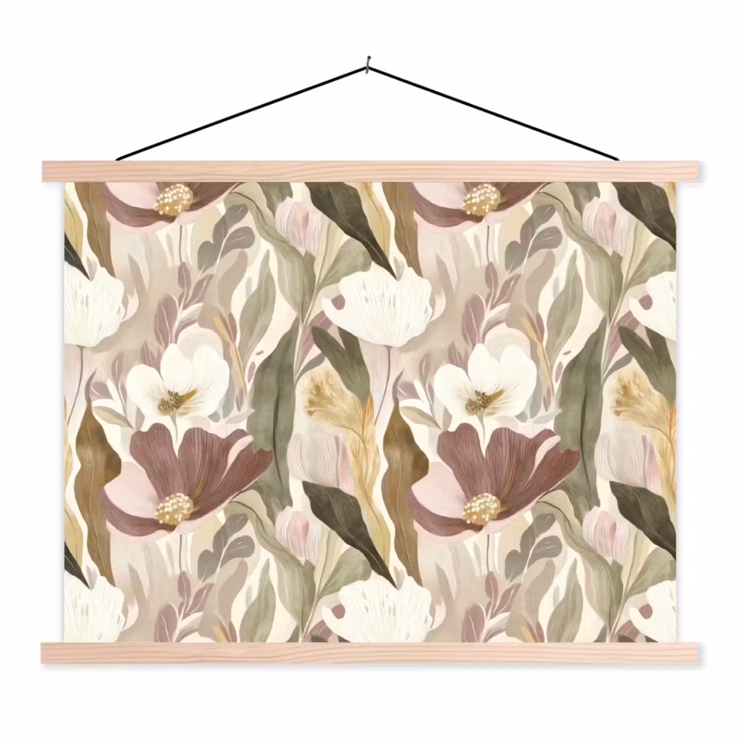 Bloemen - Aquarel - Kleurrijk textielposter latten blank klein 122 -3d