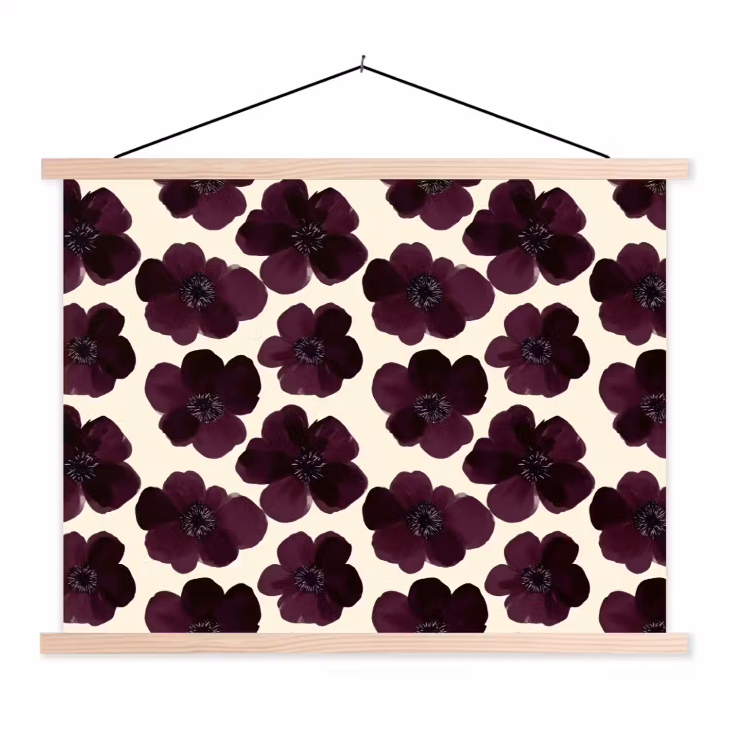 Bloemen - Aquarel - Paars textielposter latten blank klein 122 -3d