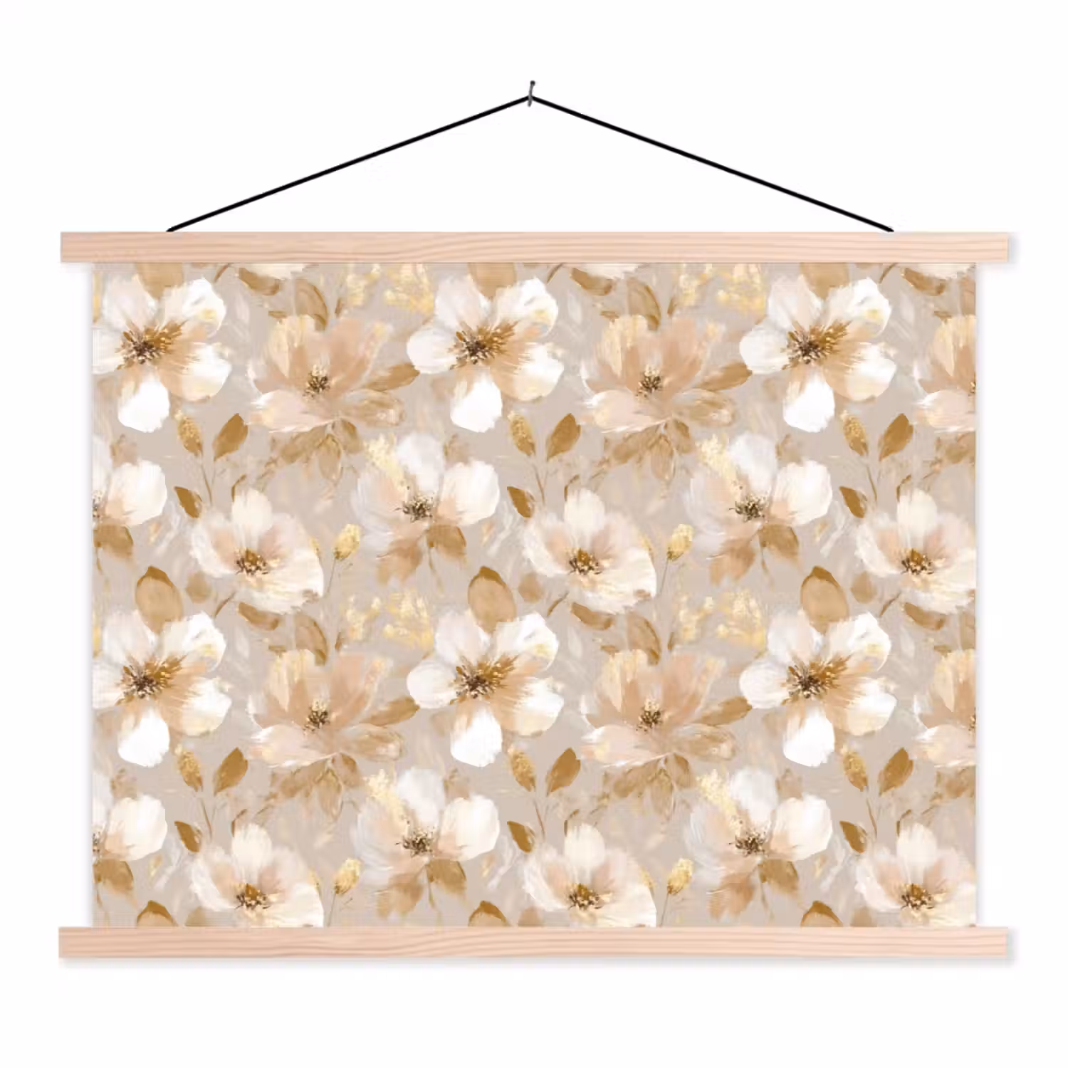 Bloemen - artistiek - Goud textielposter latten blank klein 122 -3d