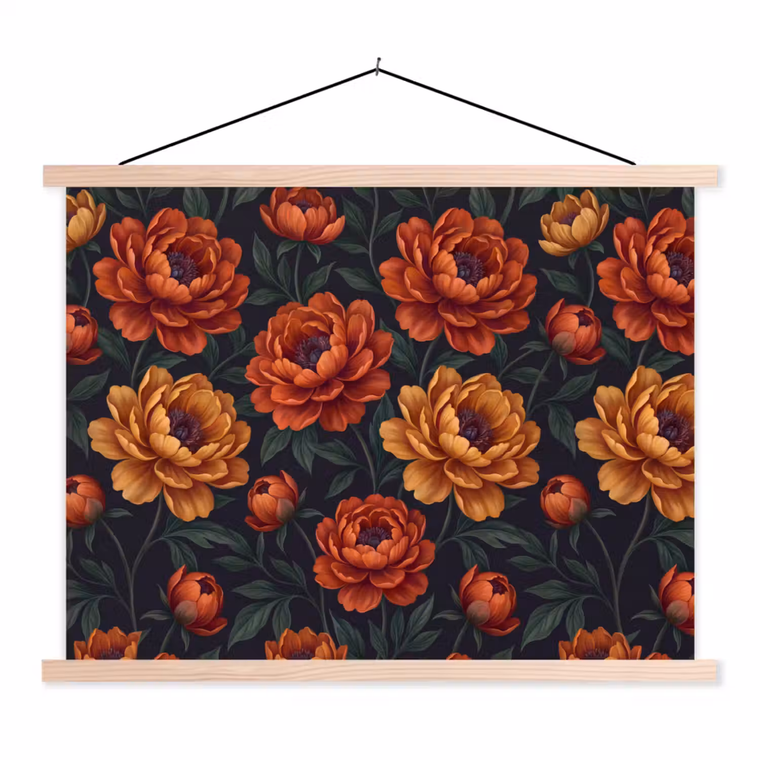 Bloemen - Bladeren - Natuur - Modern - Oranje textielposter latten blank klein -3d