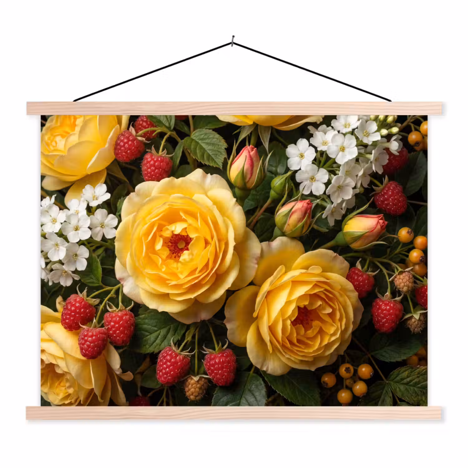 Bloemen - Boeket - Natuur - Klassiek - Geel textielposter latten blank klein -3d