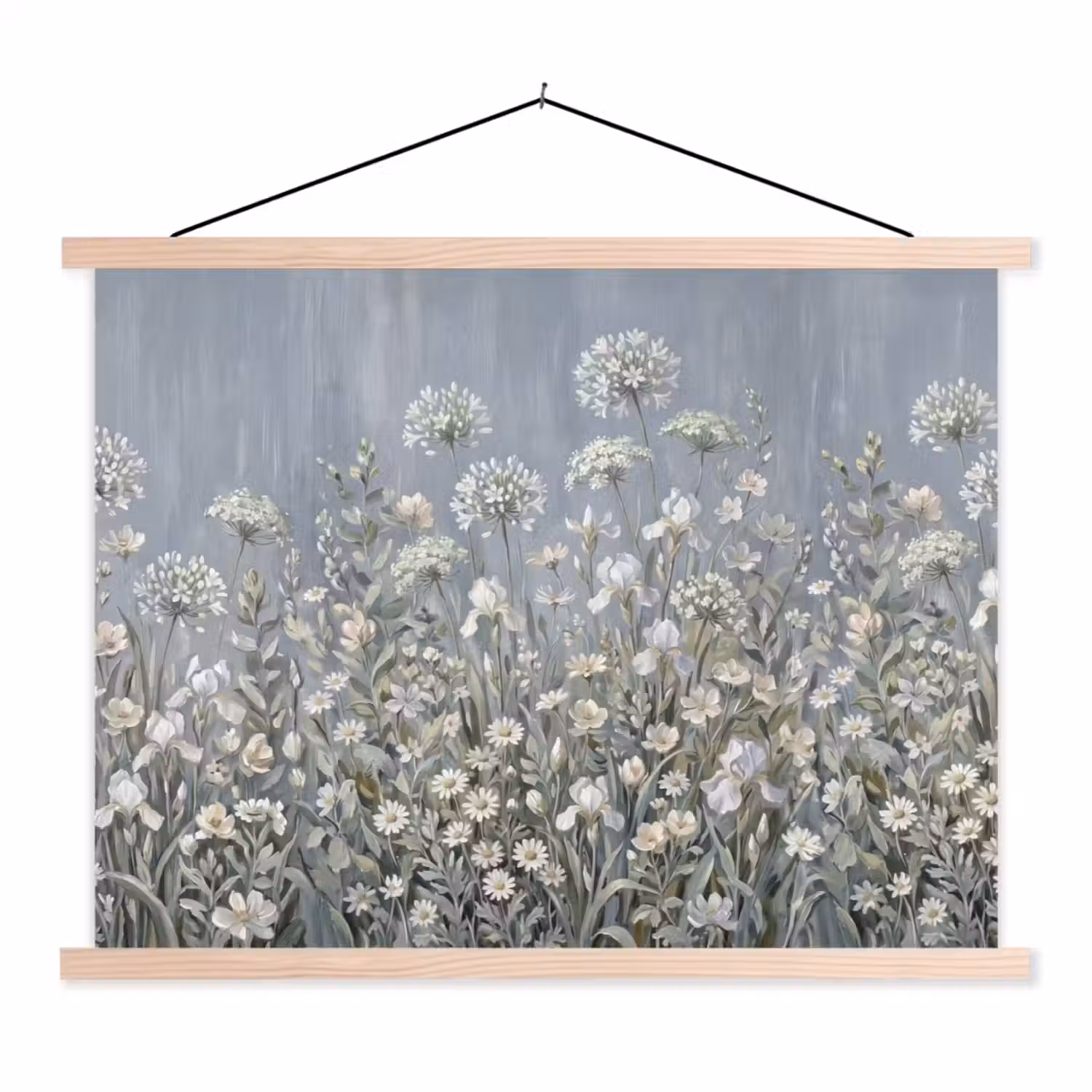 Bloemen - Botanisch - Blauw textielposter latten blank klein -3d