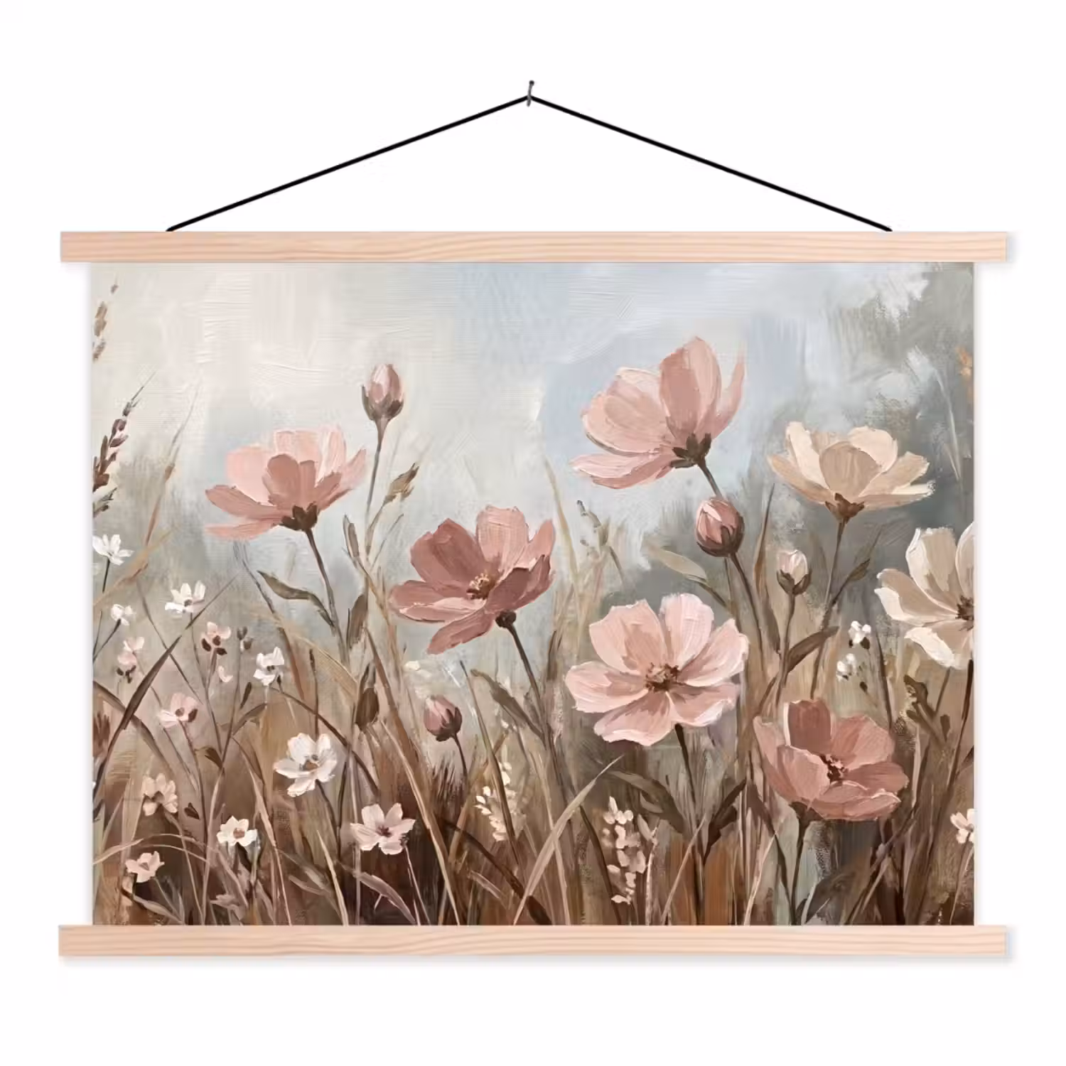 Bloemen - Botanisch - Schilderij - Pastel - Rustiek textielposter latten blank klein -3d