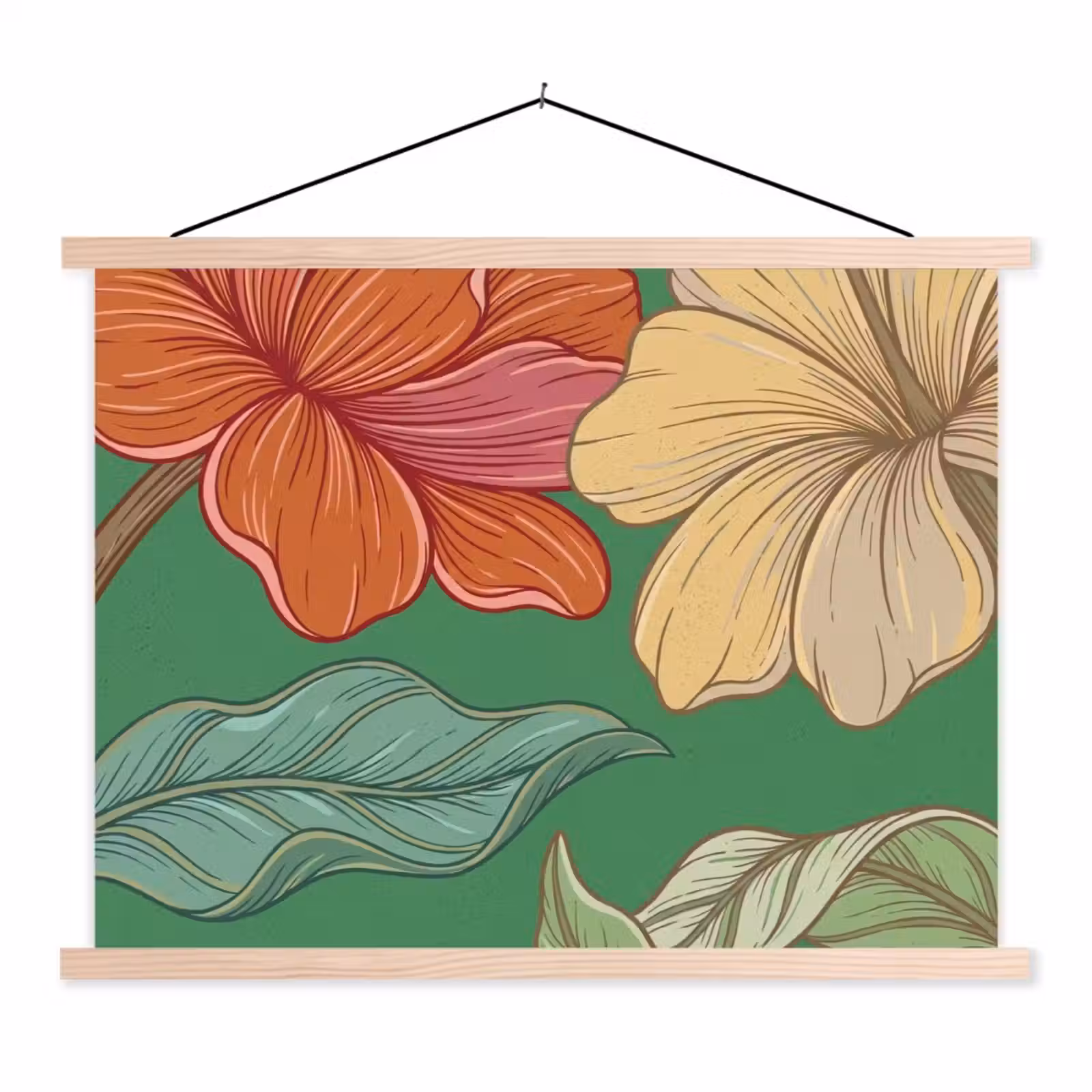 Schoolplaat - Bloemen - Groen - Illustratie - Bloemen - Groen - Illustratie textielposter latten blank klein