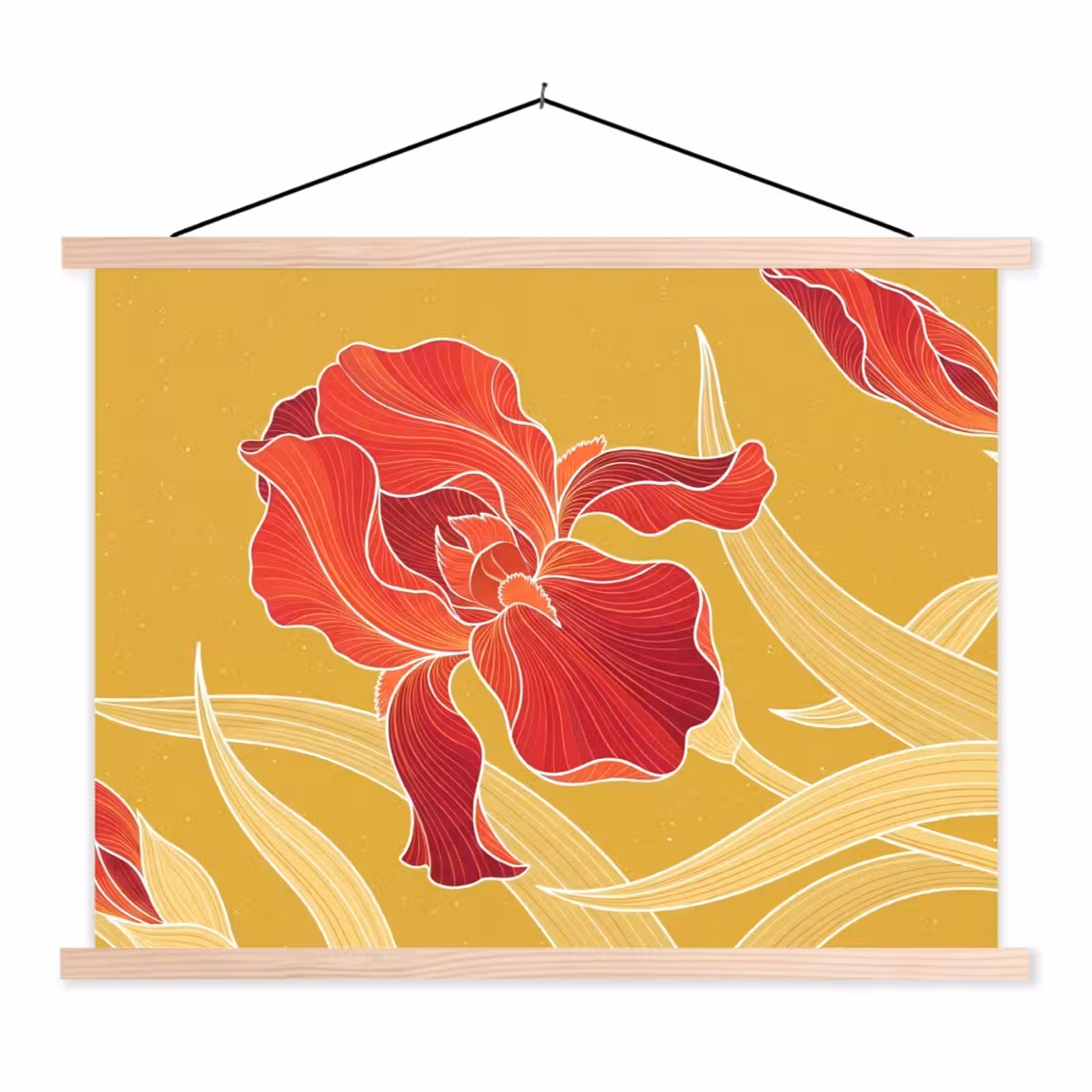 Schoolplaat - Bloemen - Illustratie - Rood - Bloemen - Illustratie - Rood textielposter latten blank klein