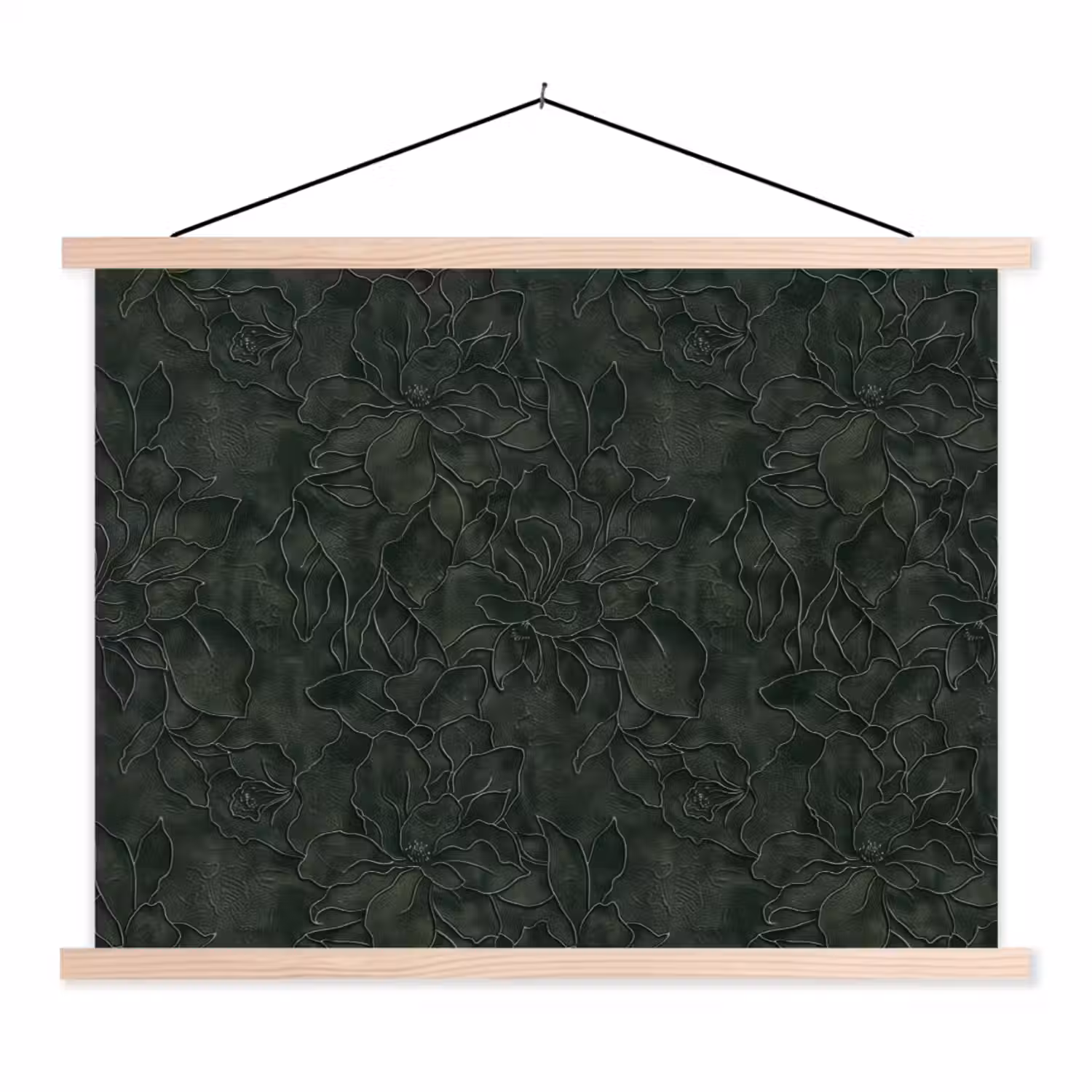 Bloemen - Lijnen - Groen textielposter latten blank klein 122 -3d
