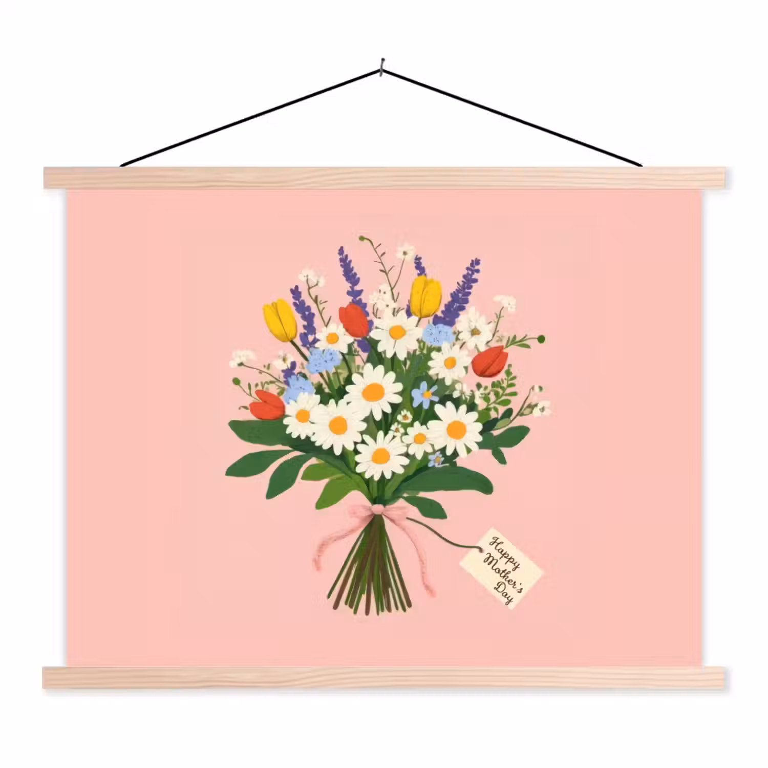 Bloemen - Lint - Kaartje textielposter latten blank klein -3d