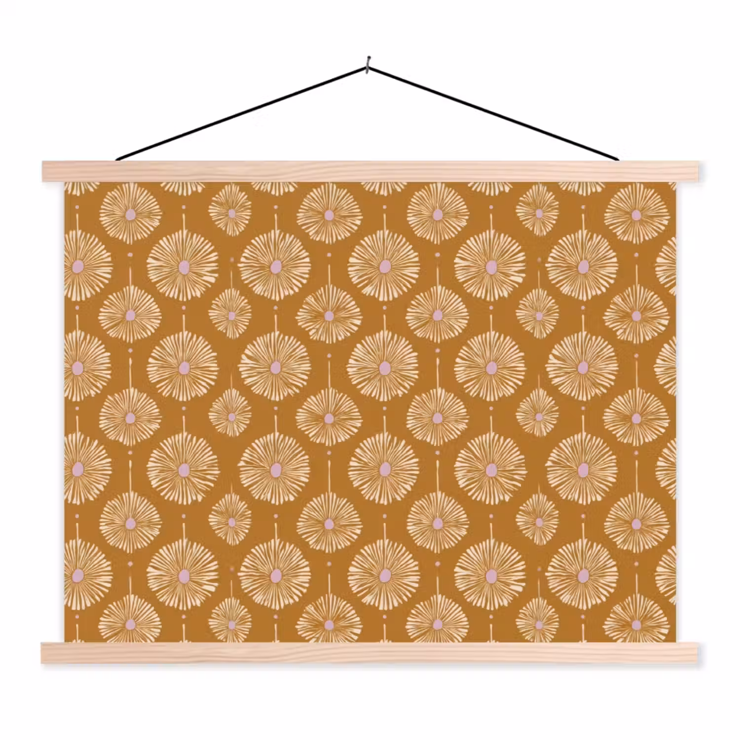 Bloemen - Modern - Oker textielposter latten blank klein 122 -3d