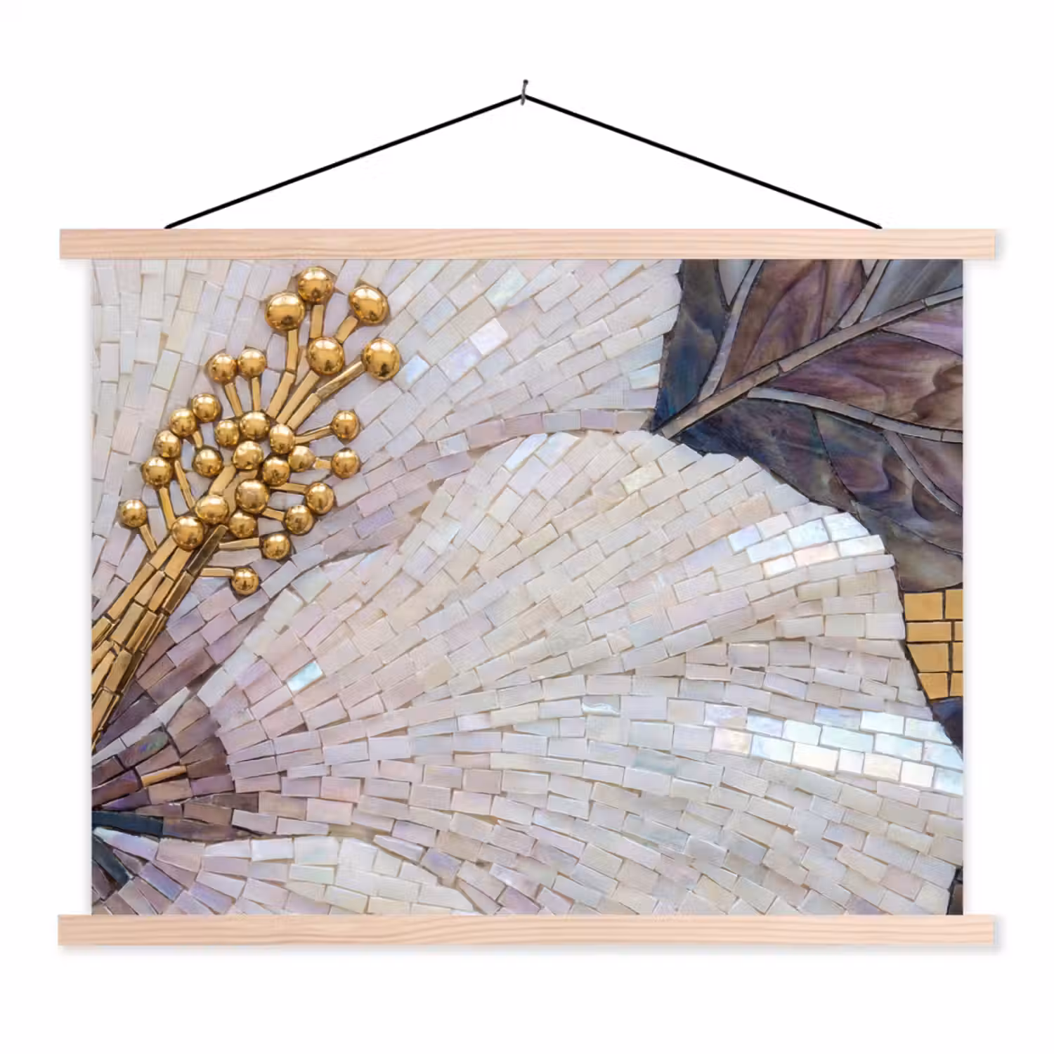 Bloemen - Mozaïek - Kunst - Modern - Goud textielposter latten blank klein -3d