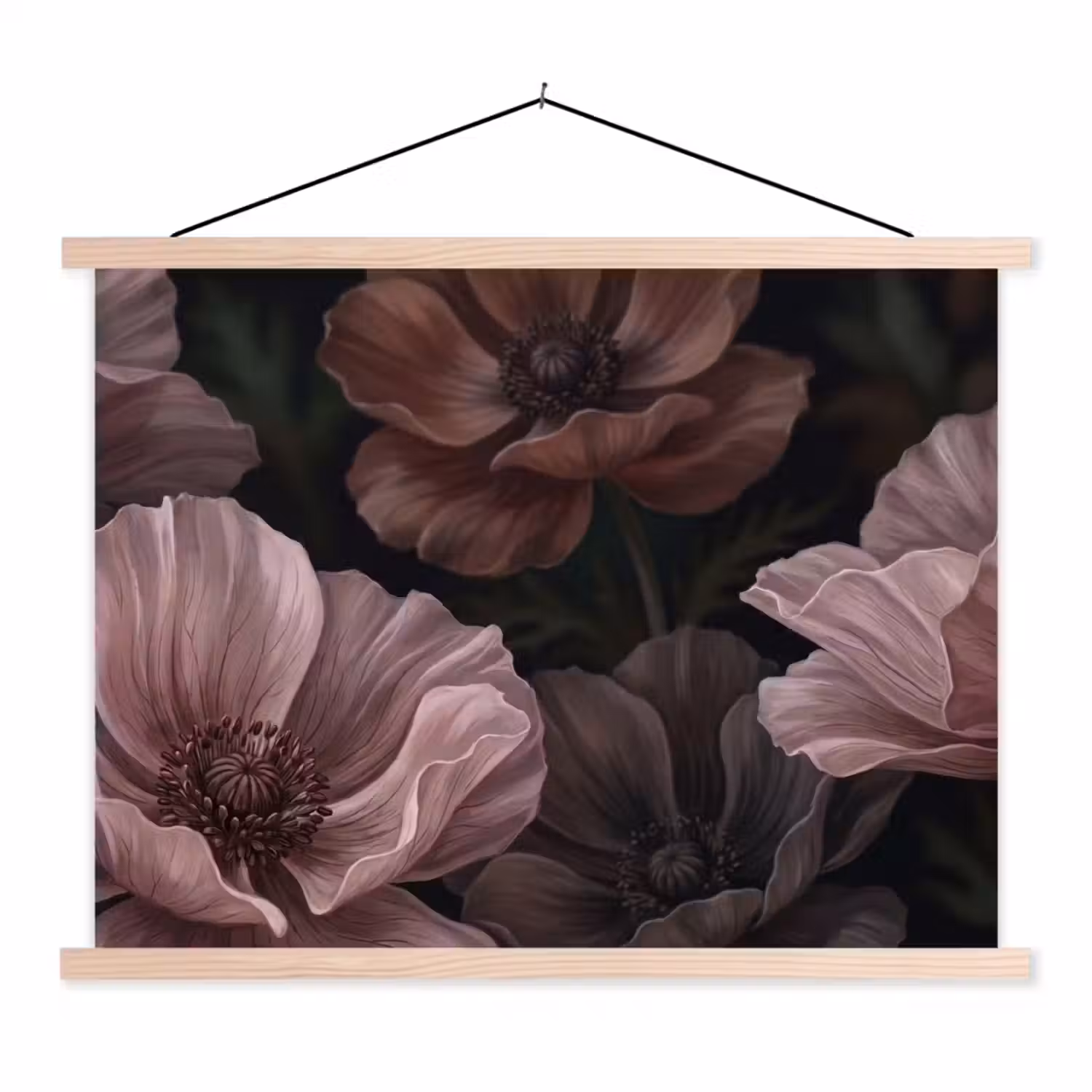 Bloemen - Natuur - Roze - Donker - Modern textielposter latten blank klein -3d