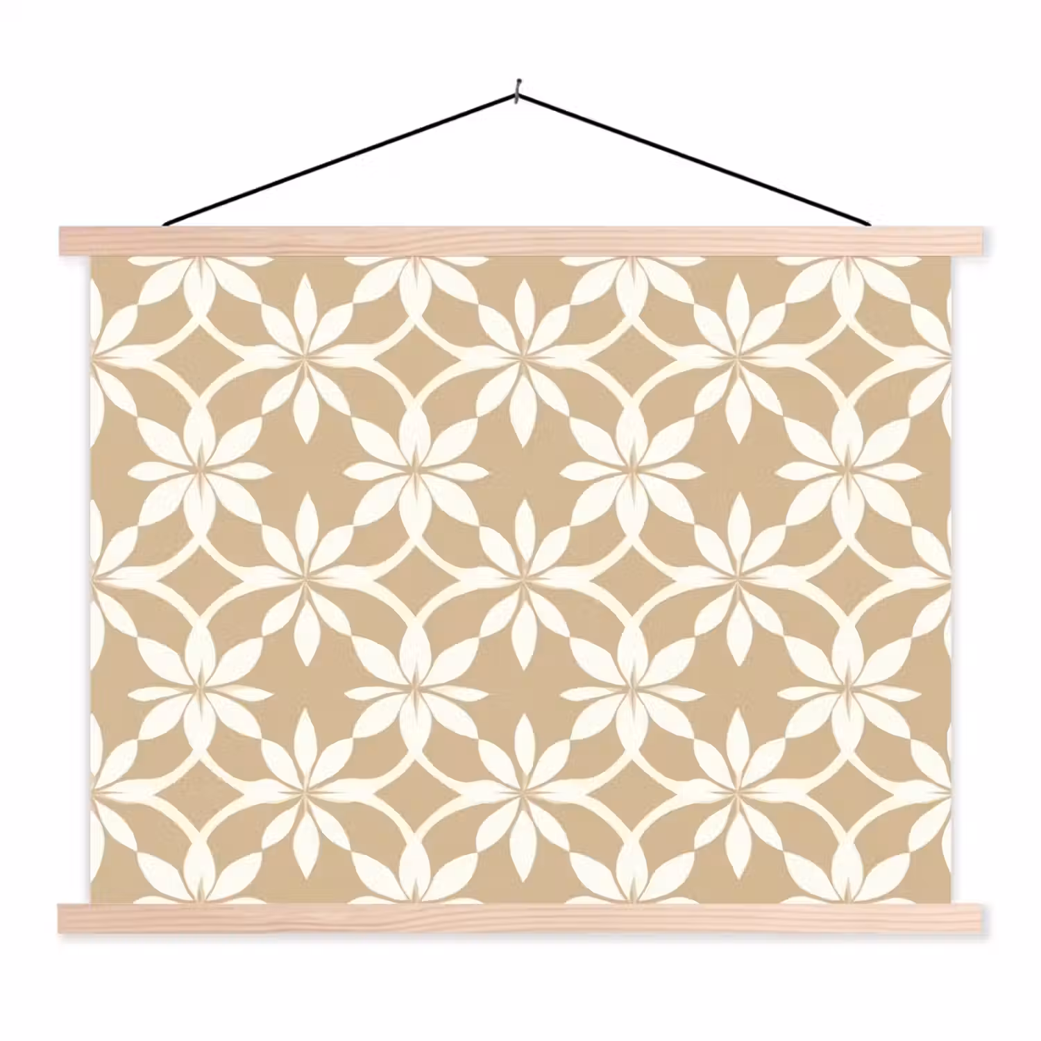 Bloemen - Patroon - Beige textielposter latten blank klein 122 -3d