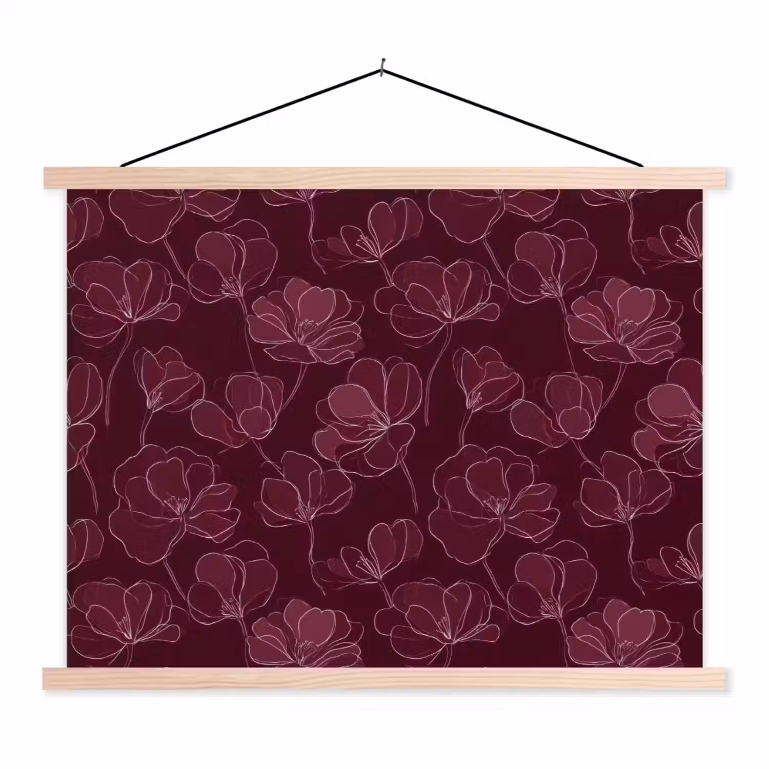 Bloemen - Patroon - Bordeauxrood textielposter latten blank klein 122 -3d