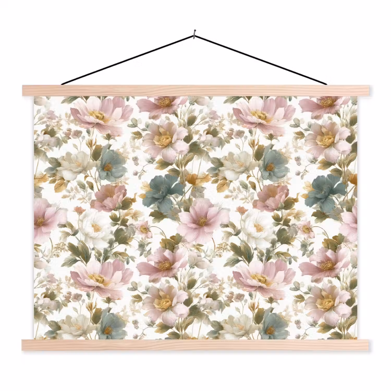 Bloemen - Patroon - Pastel textielposter latten blank klein 122 -3d