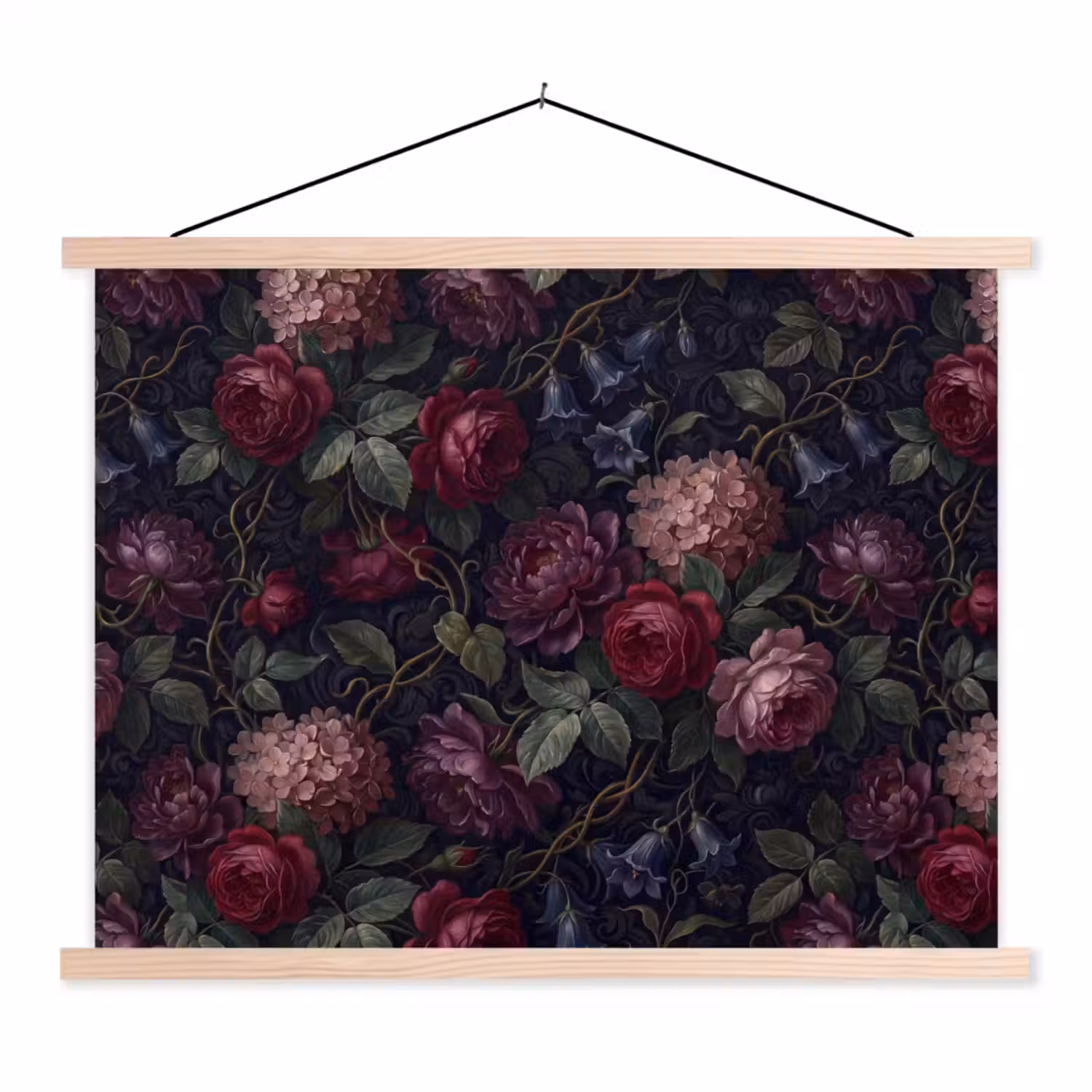 Bloemen - Rood - Klassiek - Donker - Patroon textielposter latten blank klein -3d