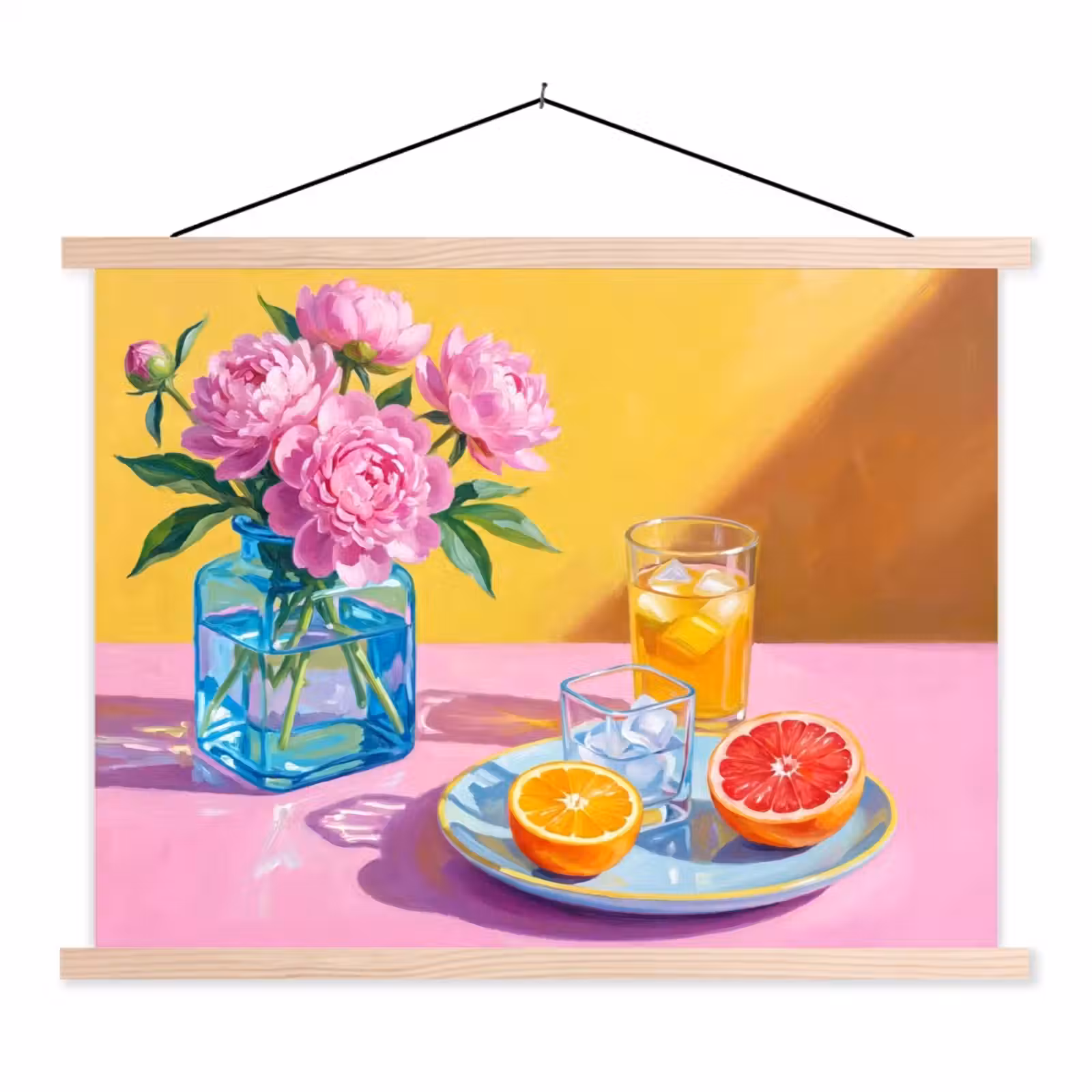 Schoolplaat - Bloemen - Roze - Modern - Bloemen - Roze - Modern textielposter latten blank klein