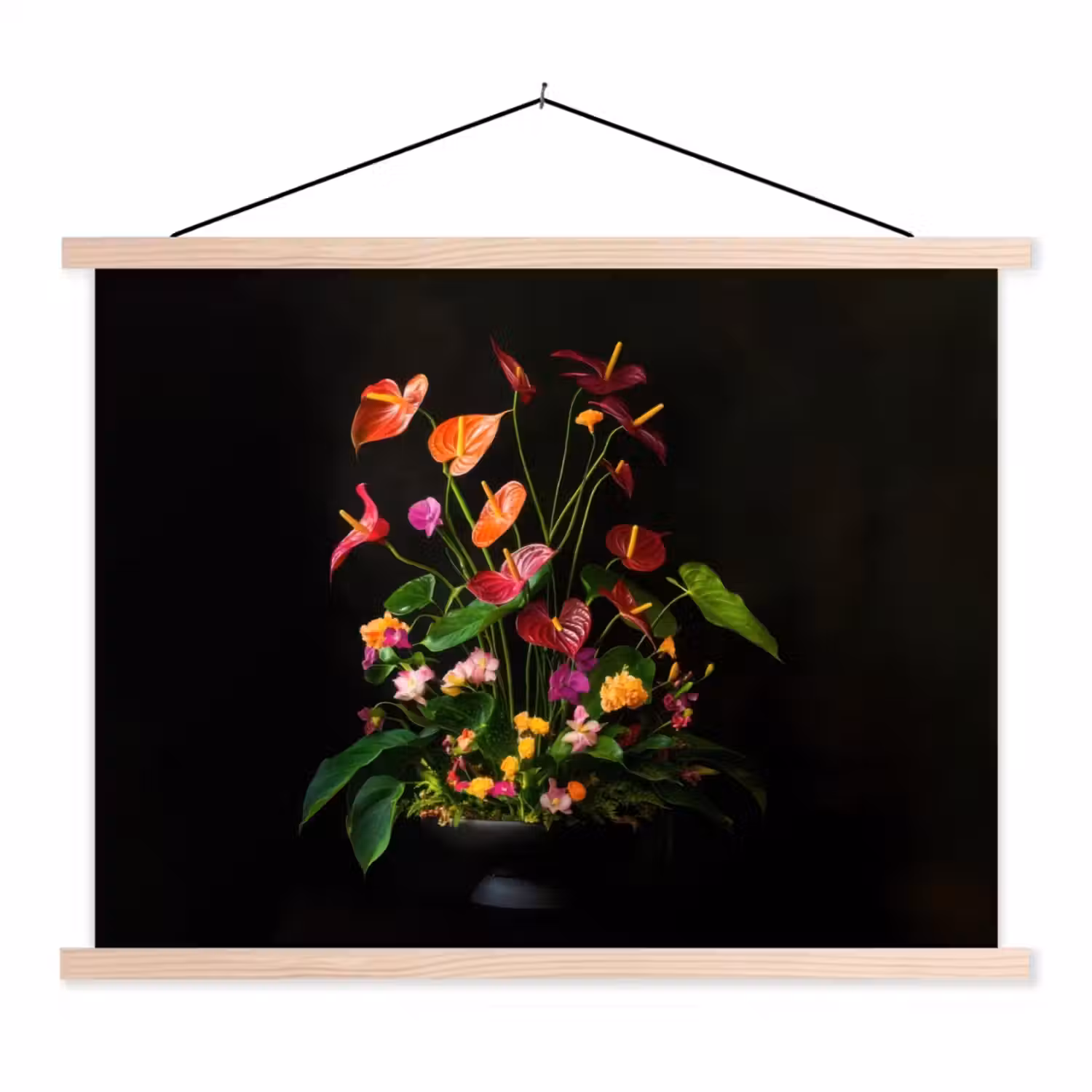 Bloemen - Vaas - Kleurrijk textielposter latten blank klein -3d