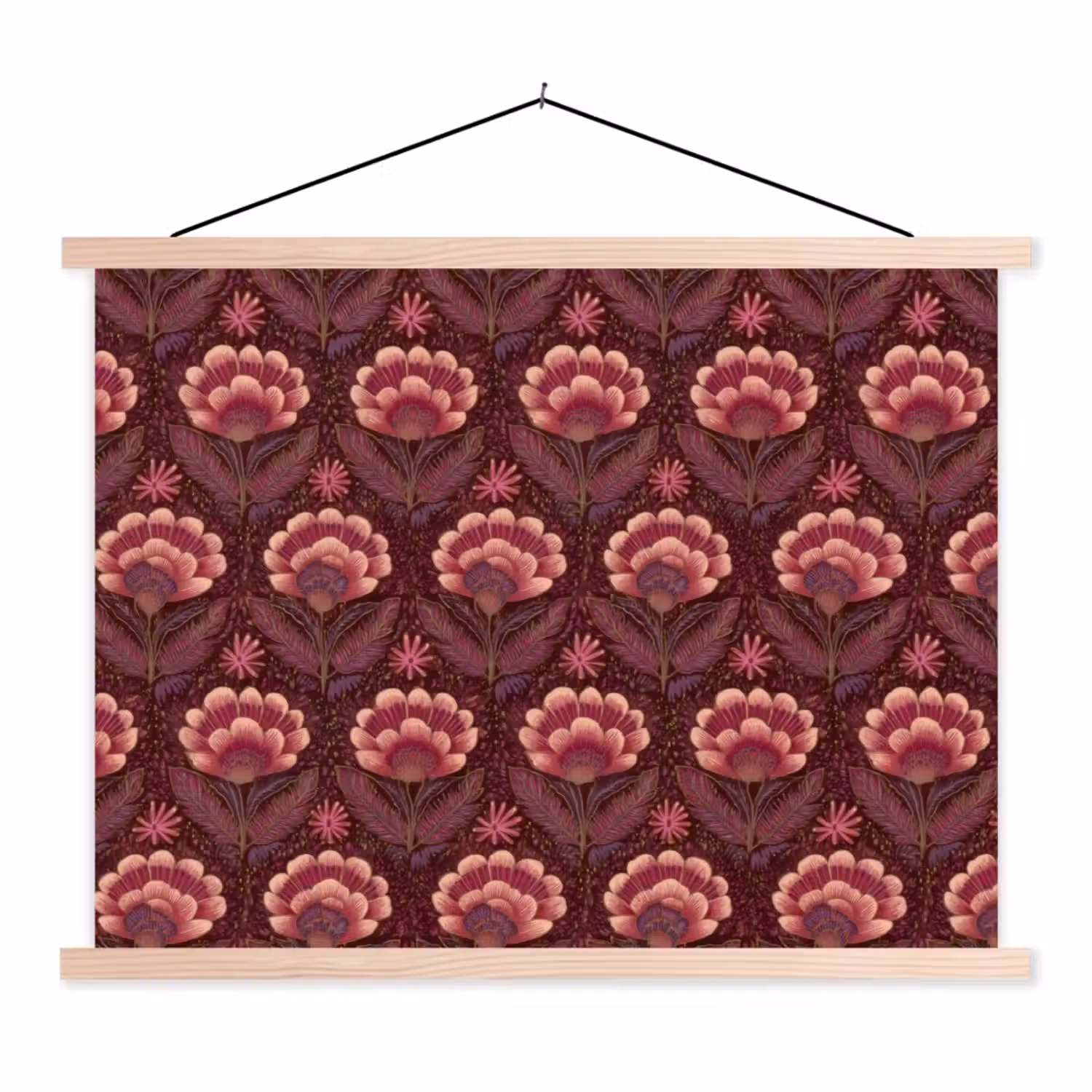 Bloemen - Waaier - Paars textielposter latten blank klein 122 -3d