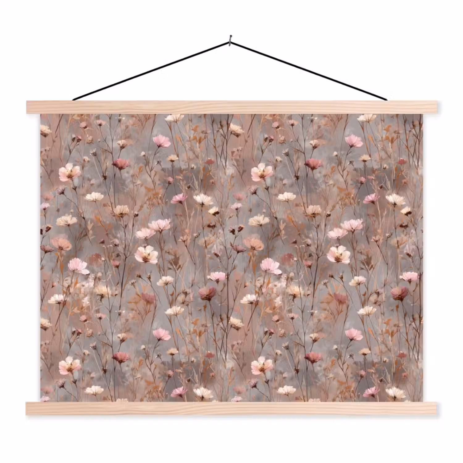 Bloemen - Wild - Pastel textielposter latten blank klein 122 -3d