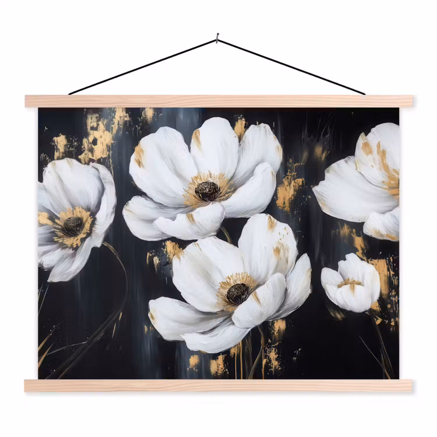 Bloemen - Wit - Abstract textielposter latten blank klein -3d