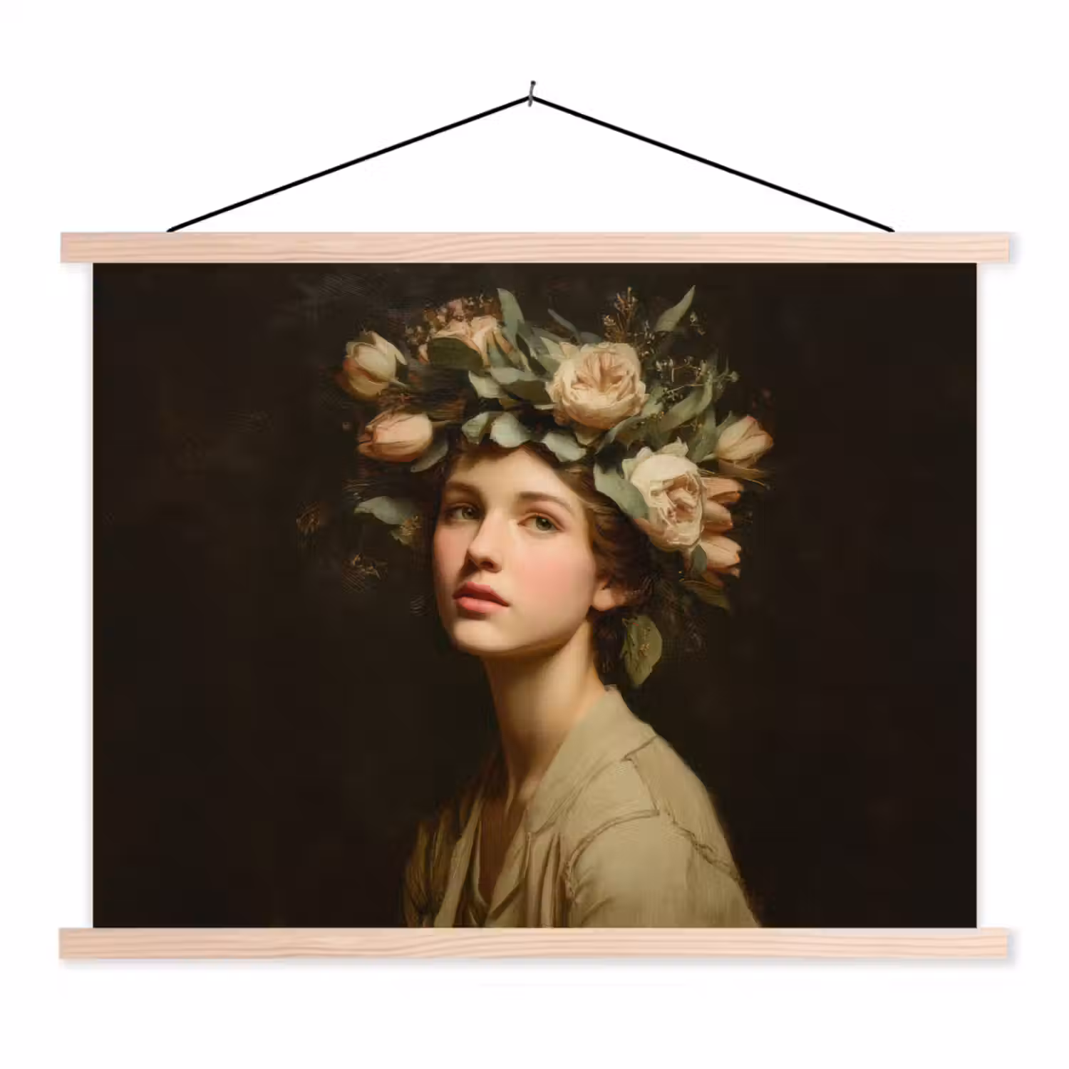 Bloemenstilte - Vrouw - Portret textielposter latten blank klein -3d